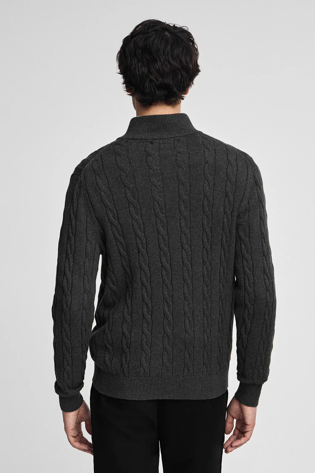 Dark-grey-marl cable-knit wool-blend jumper with half zip and Rigby Go embroidery - Image 4