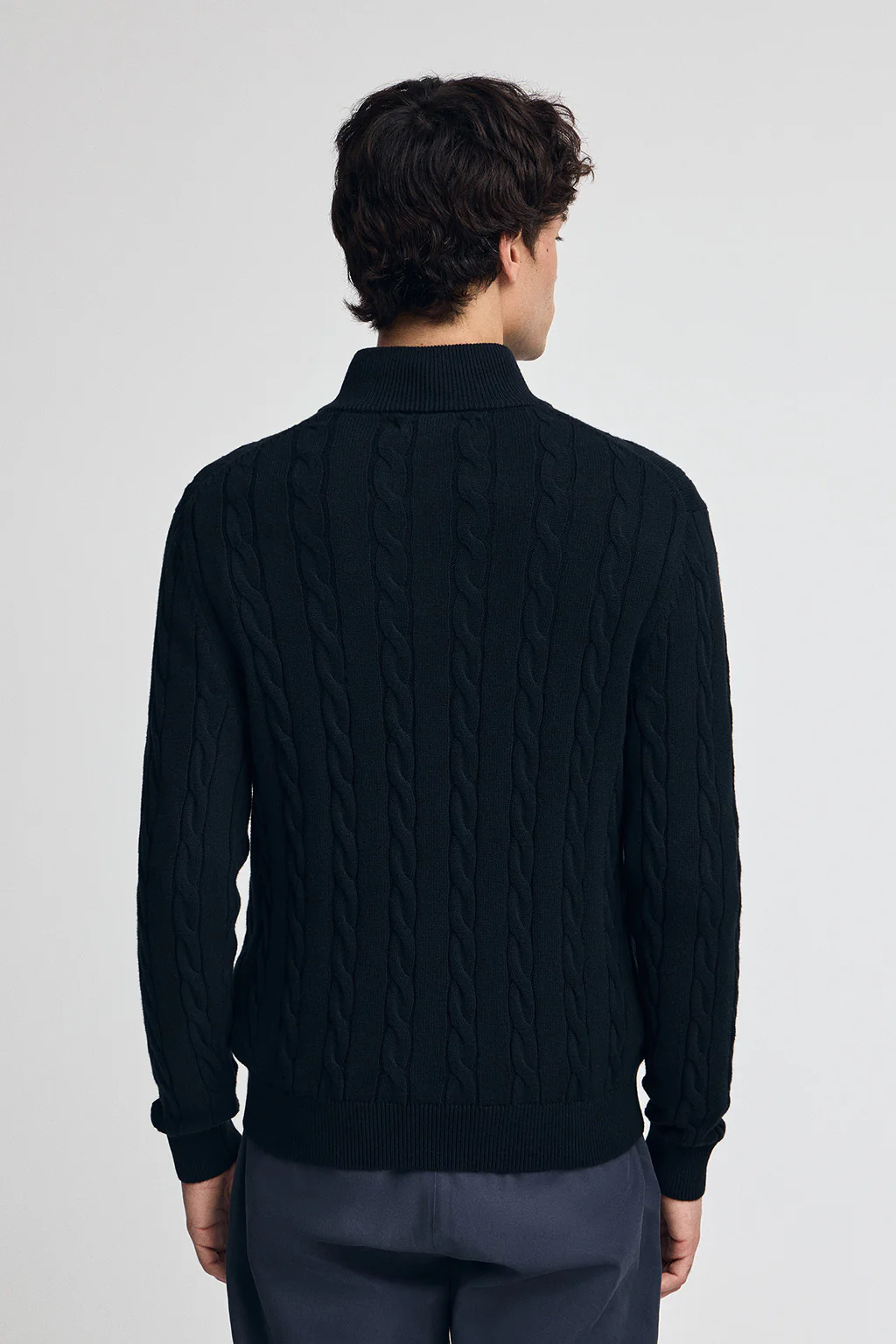 Navy-blue cable-knit wool-blend jumper with half zip and Rigby Go embroidery - Image 4