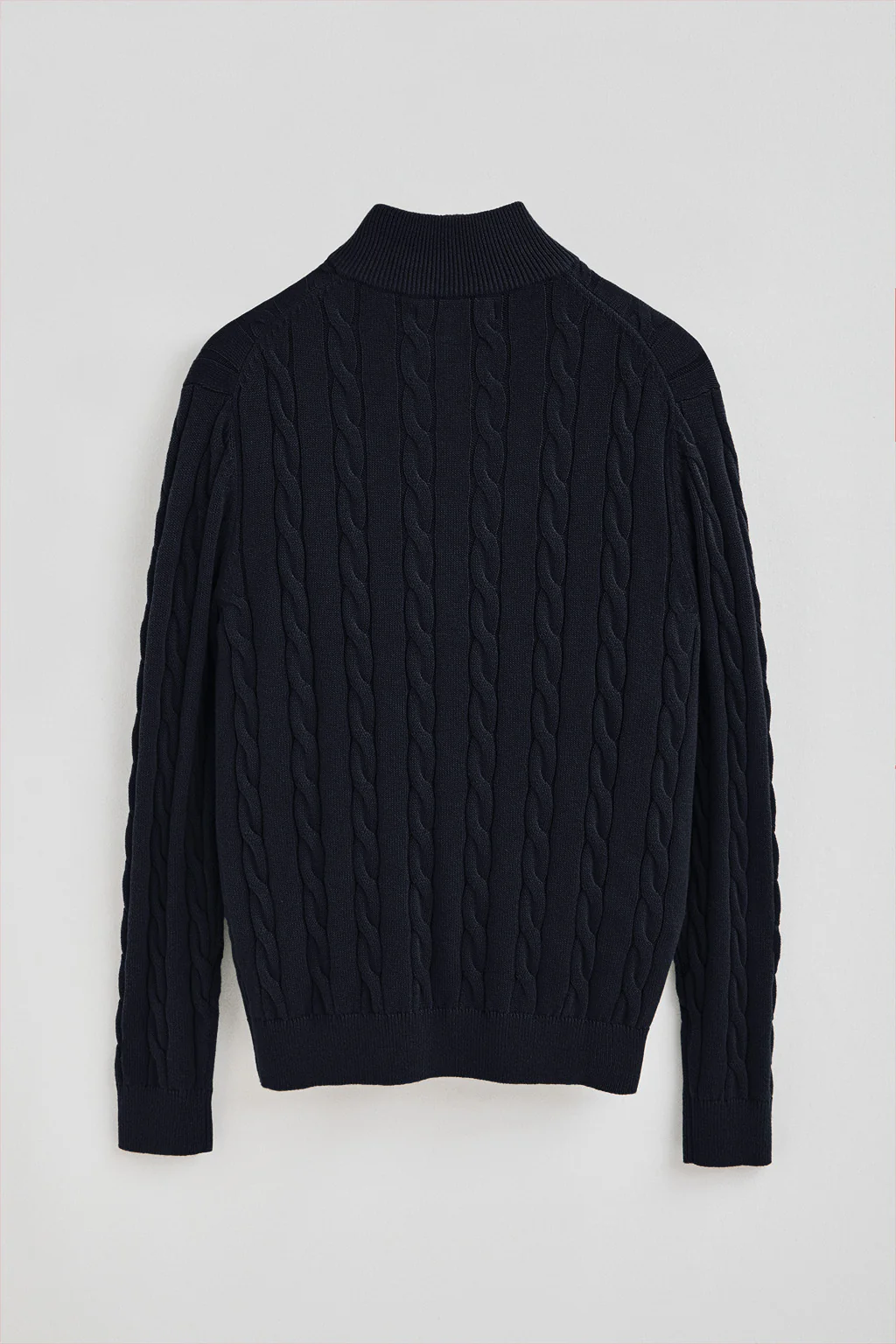 Navy-blue cable-knit wool-blend jumper with half zip and Rigby Go embroidery - Image 7