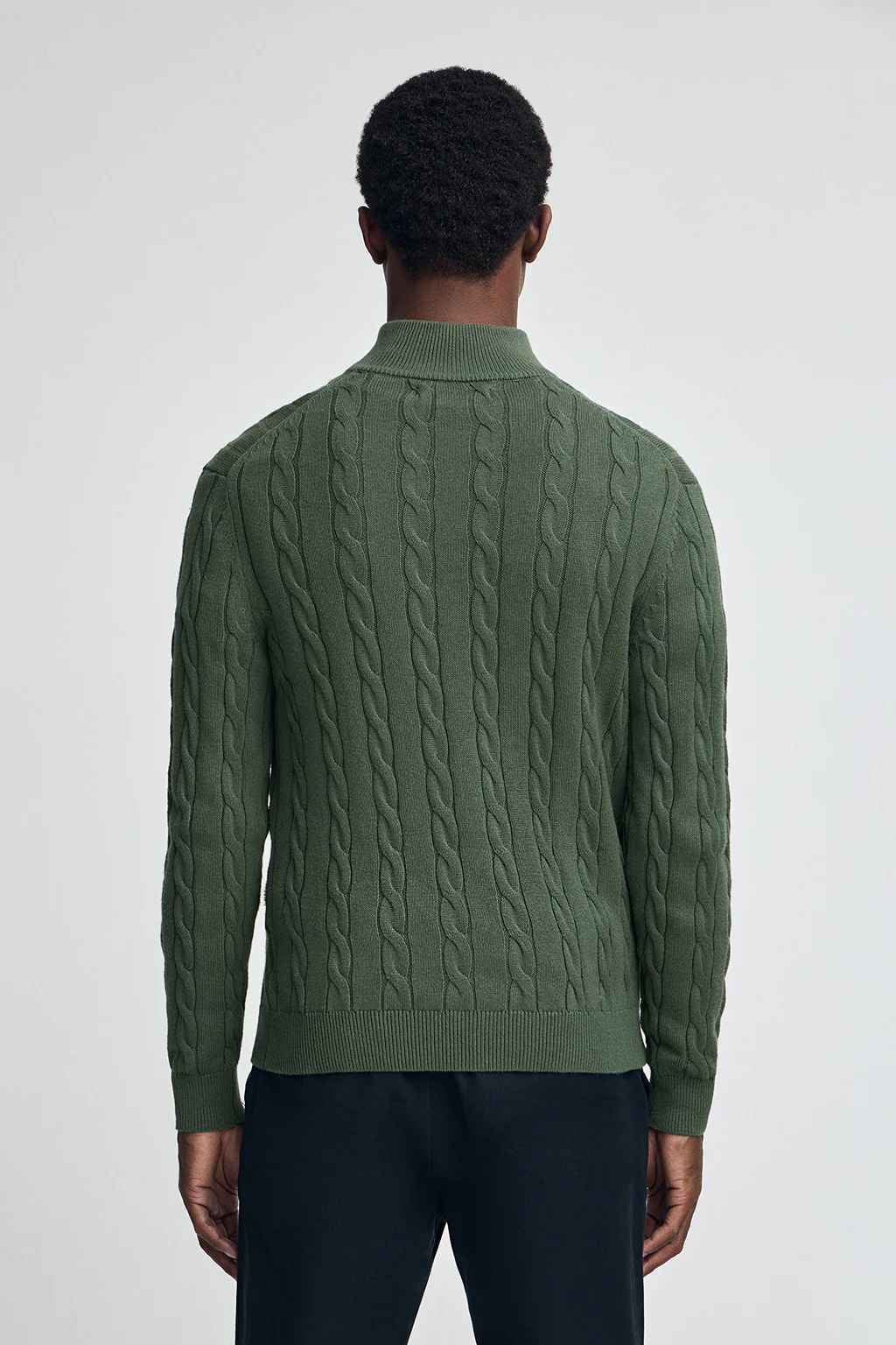 Mud-green cable-knit wool-blend jumper with half zip and Rigby Go embroidery - Image 4