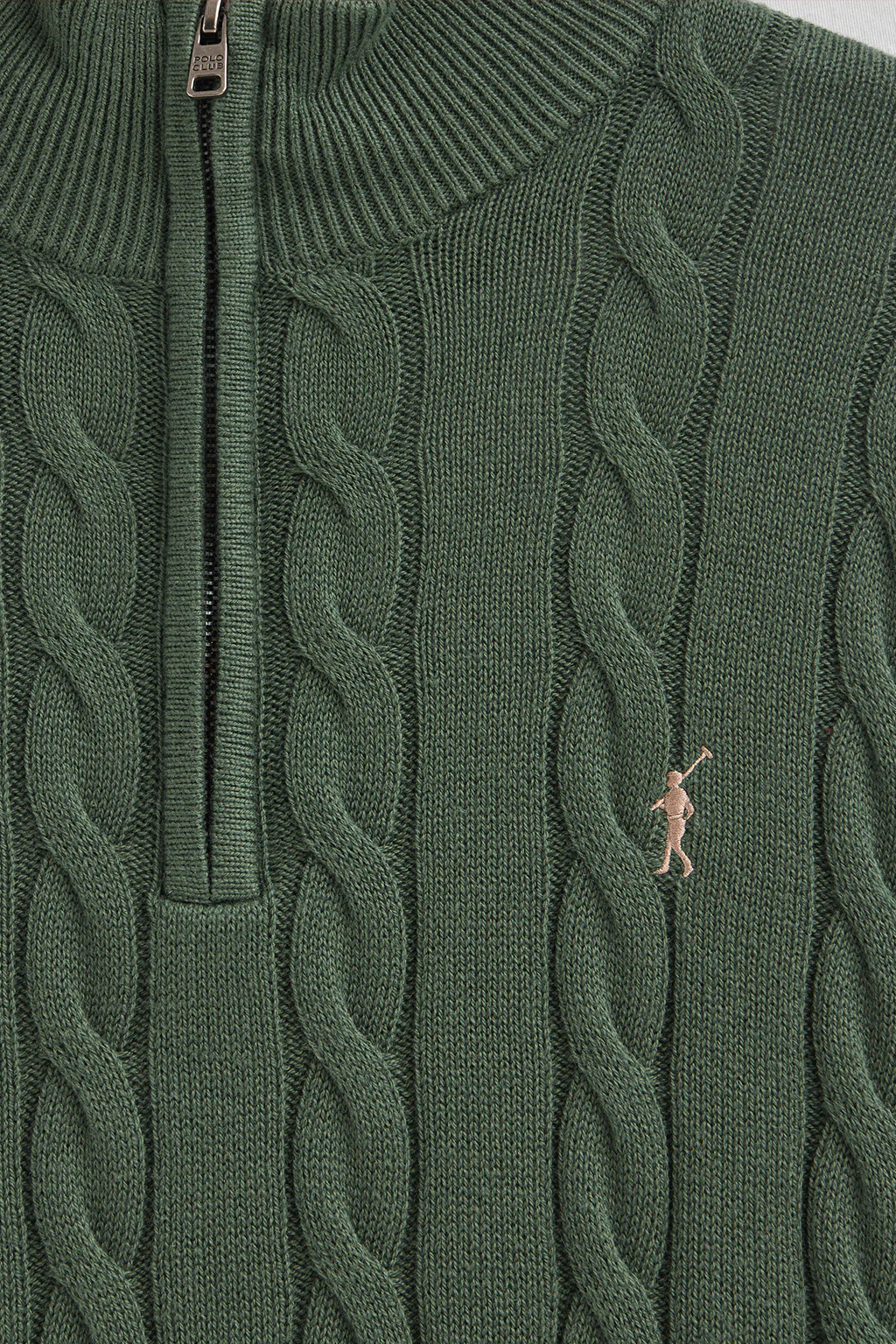 Mud-green cable-knit wool-blend jumper with half zip and Rigby Go embroidery - Image 6