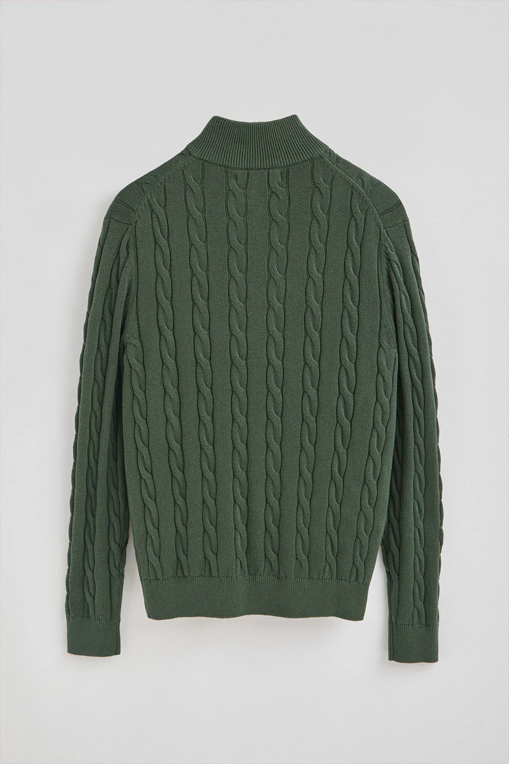 Mud-green cable-knit wool-blend jumper with half zip and Rigby Go embroidery - Image 7