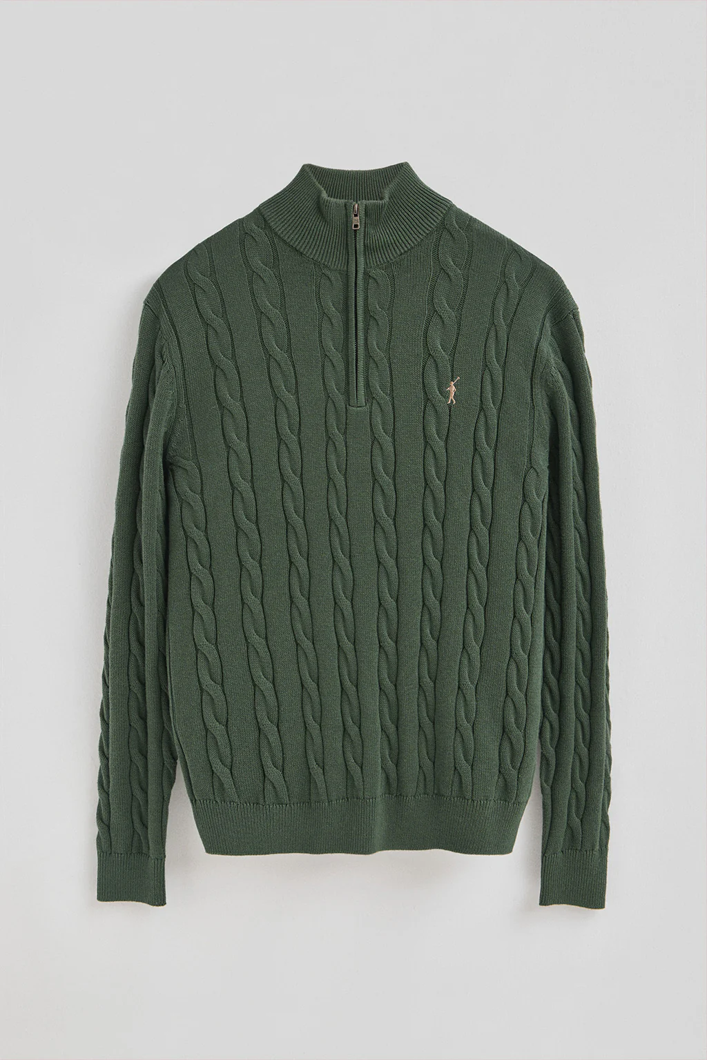 Mud-green cable-knit wool-blend jumper with half zip and Rigby Go embroidery - Image 8