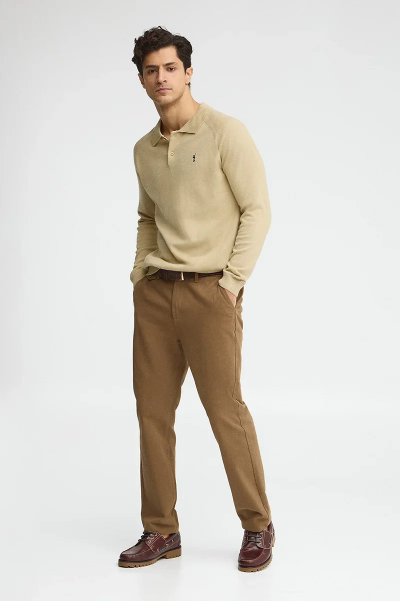 Beige jumper with buttoned polo collar and Rigby Go logo - Image 4