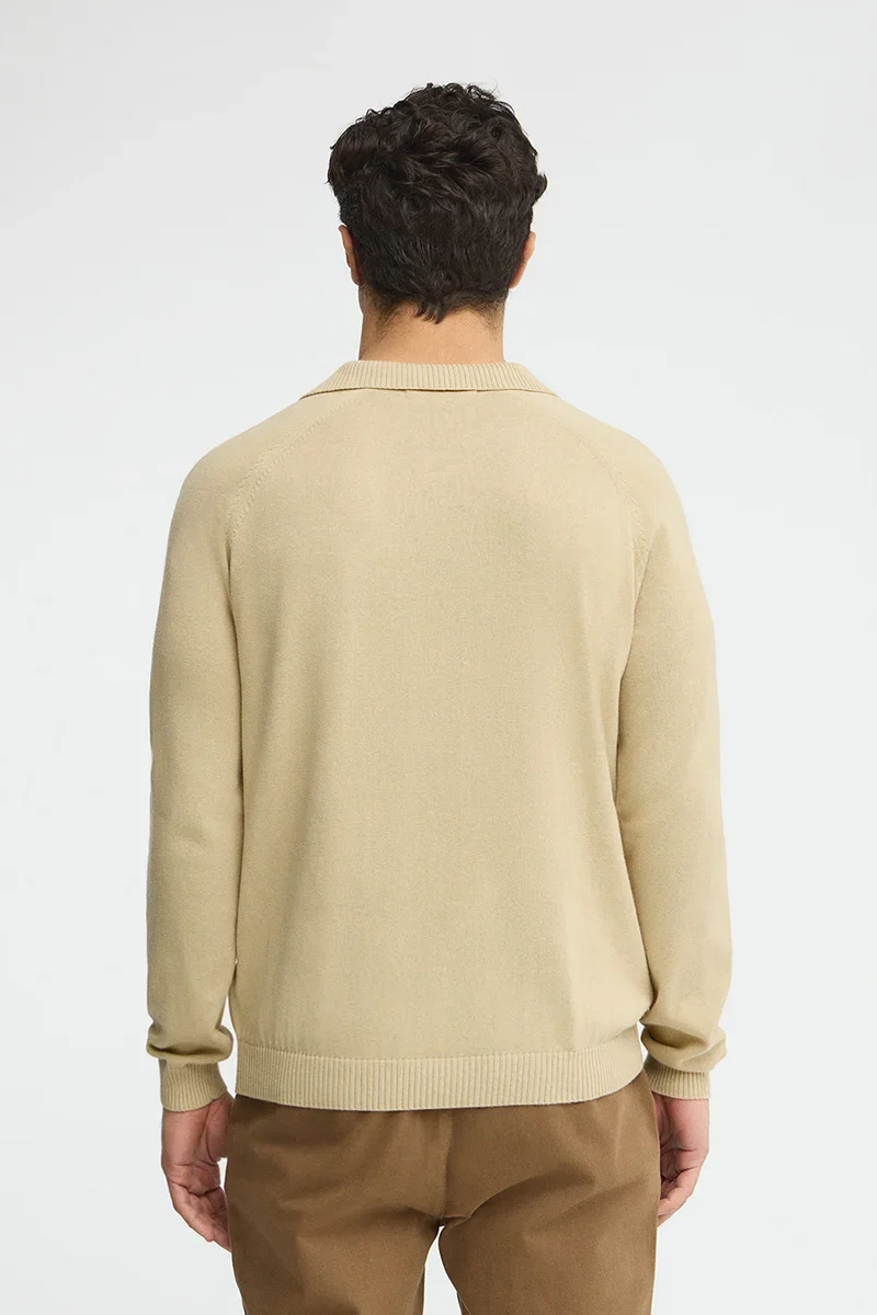 Beige jumper with buttoned polo collar and Rigby Go logo - Image 5