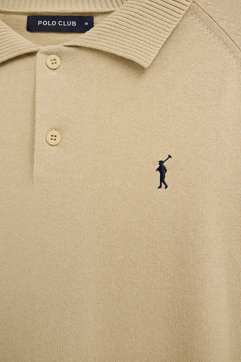 Beige jumper with buttoned polo collar and Rigby Go logo - Image 7