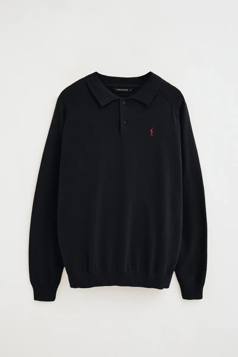 Navy-blue jumper with buttoned polo collar and Rigby Go logo - Image 6