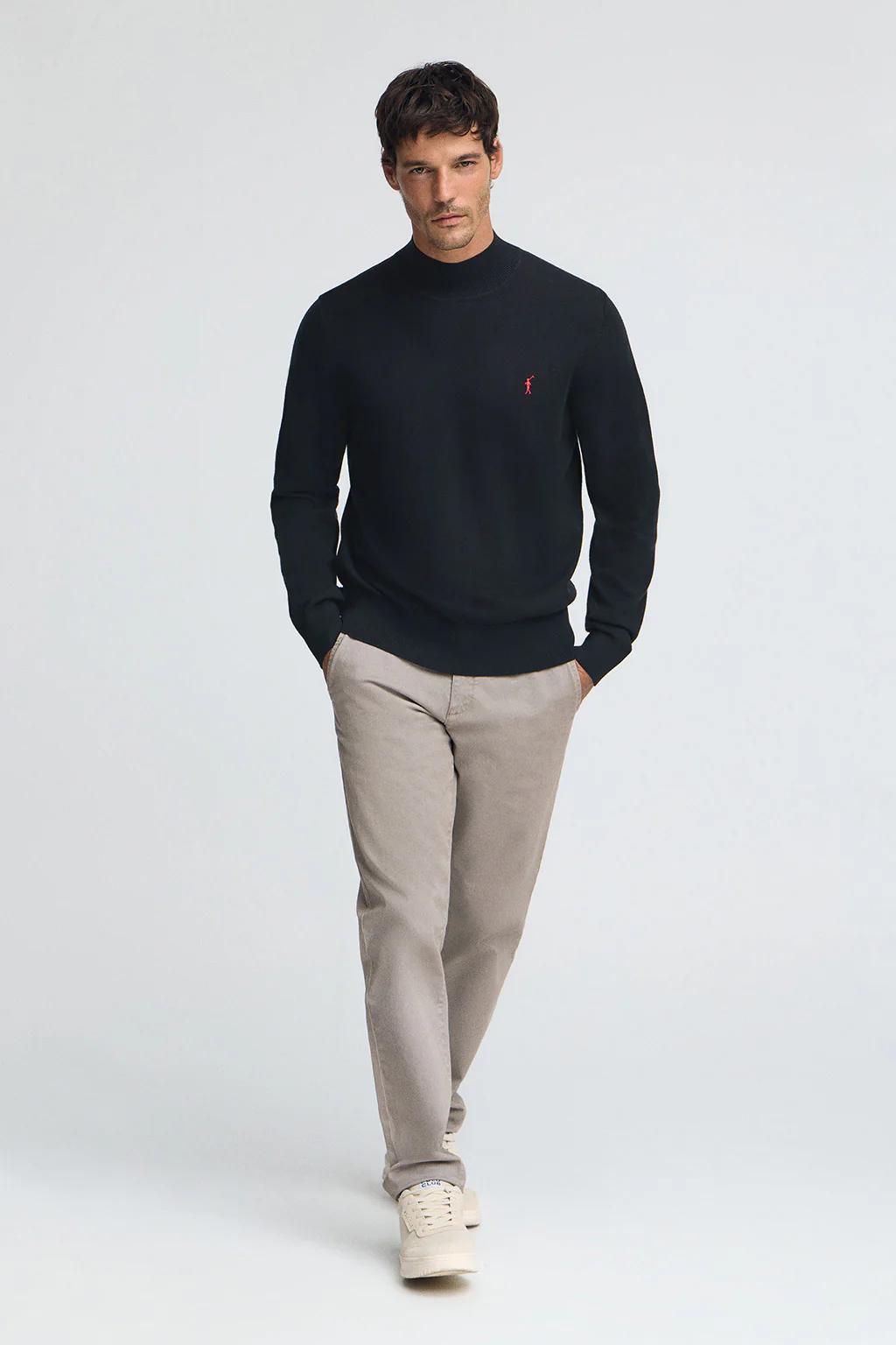 Navy-blue mock-neck wool-blend jumper with Rigby Go embroidery - Image 3