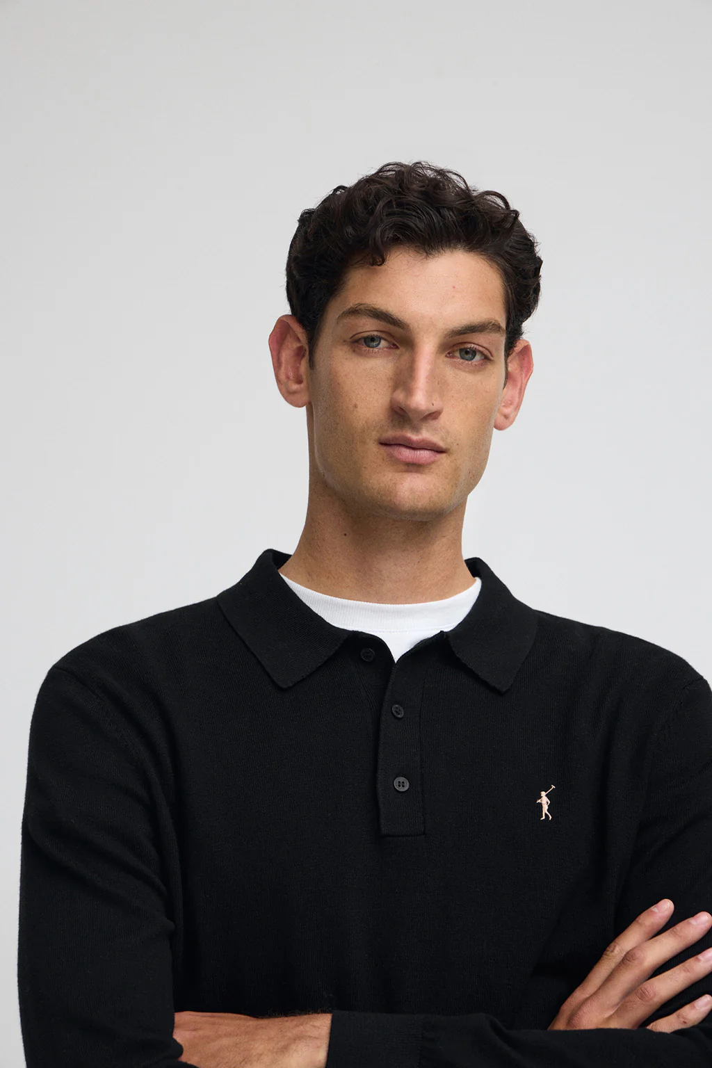 Black polo-collar wool-blend jumper with Rigby Go embroidery - Image 3