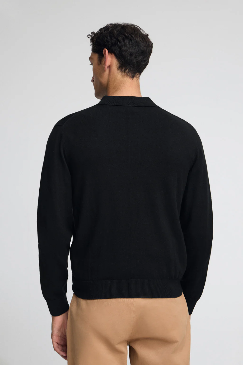Black polo-collar wool-blend jumper with Rigby Go embroidery - Image 4