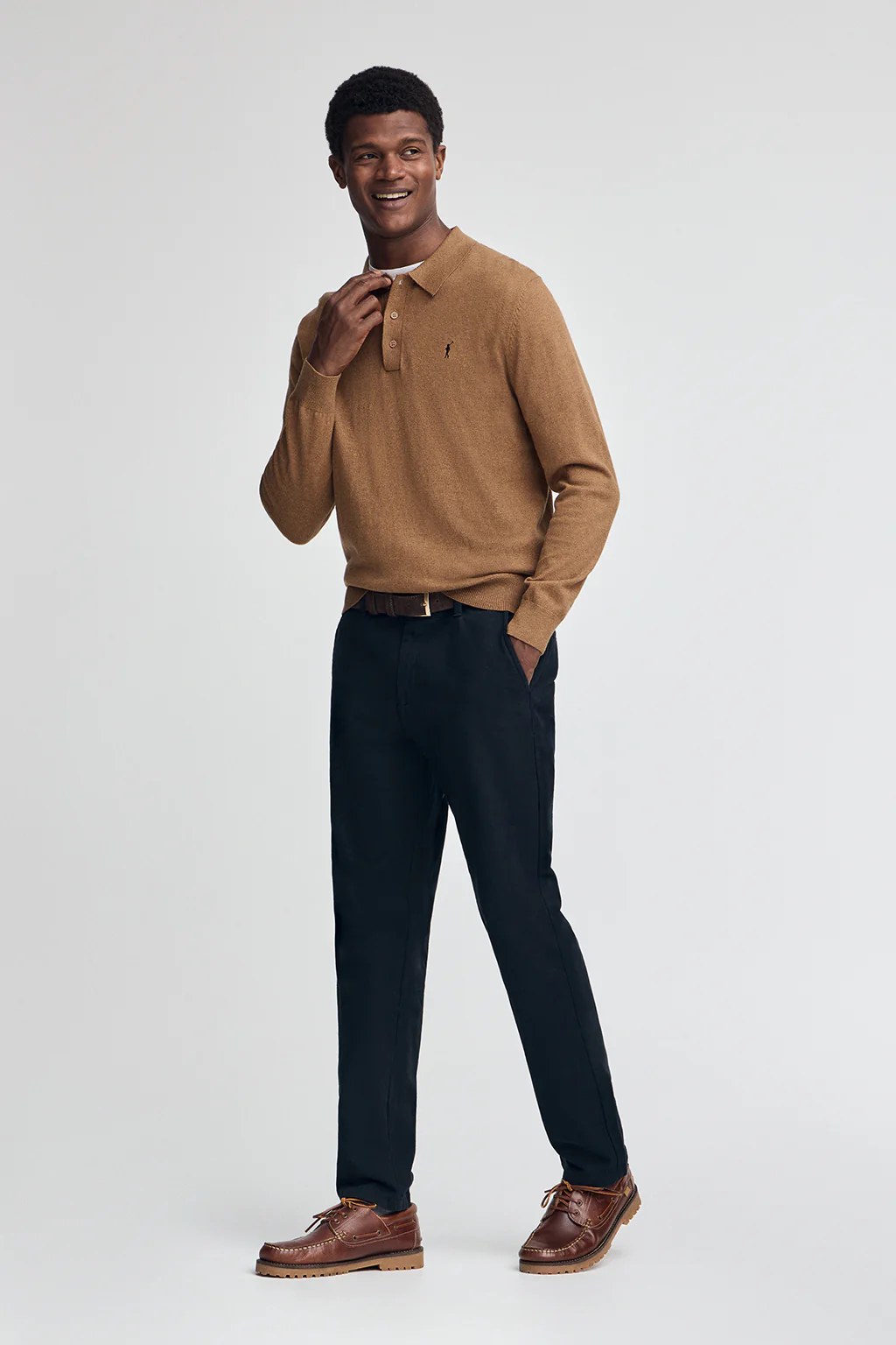 Camel-marl polo-collar wool-blend jumper with Rigby Go embroidery - Image 3