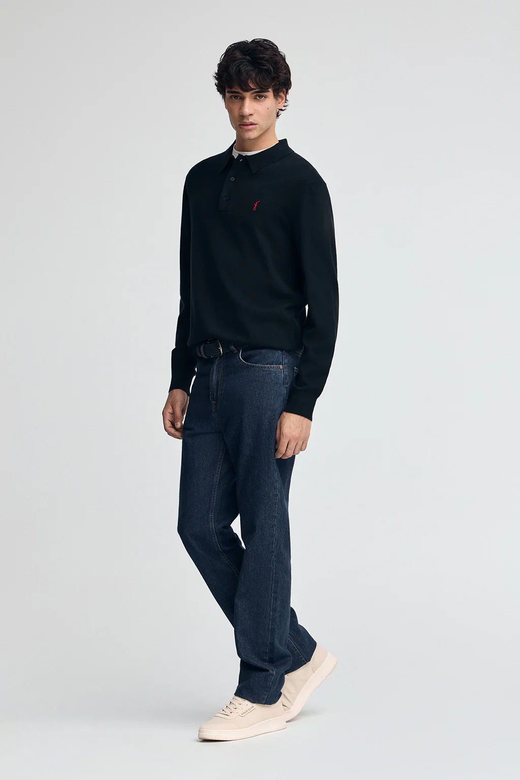 Navy-blue polo-collar wool-blend jumper with Rigby Go embroidery - Image 3