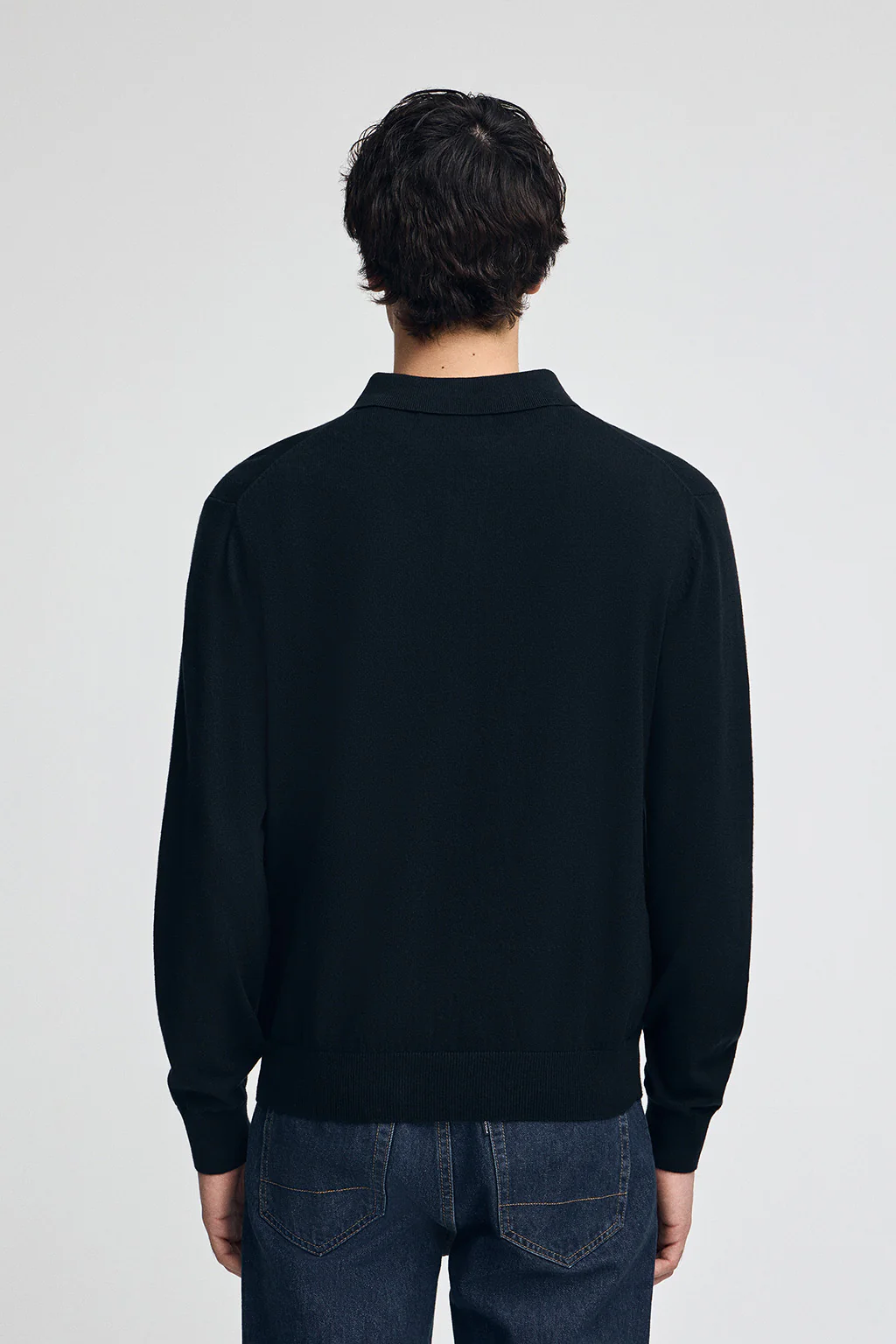 Navy-blue polo-collar wool-blend jumper with Rigby Go embroidery - Image 4