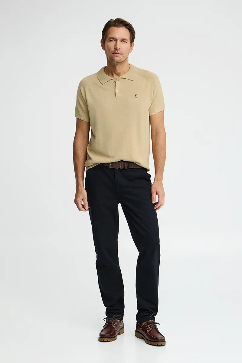 Beige short-sleeve jumper with polo collar and Rigby Go logo - Image 4