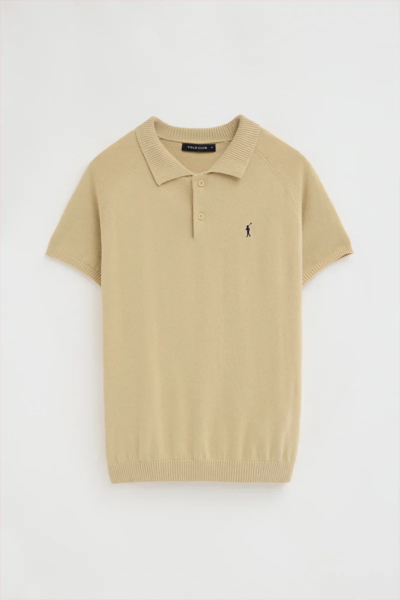 Beige short-sleeve jumper with polo collar and Rigby Go logo - Image 6