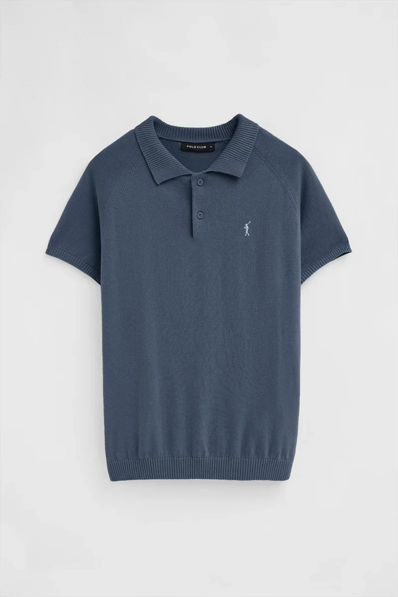 Denim-blue short-sleeve jumper with polo collar and Rigby Go logo - Image 11