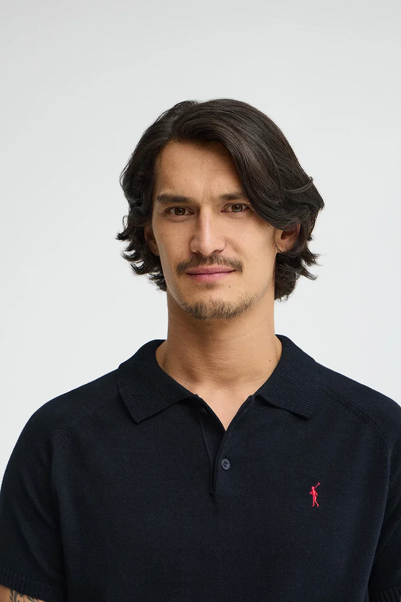 Navy-blue short-sleeve jumper with polo collar and Rigby Go logo - Image 3