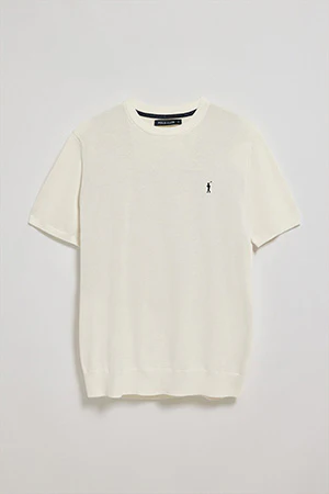 Beige short-sleeve jumper with round neck and embroidered logo - Image 8