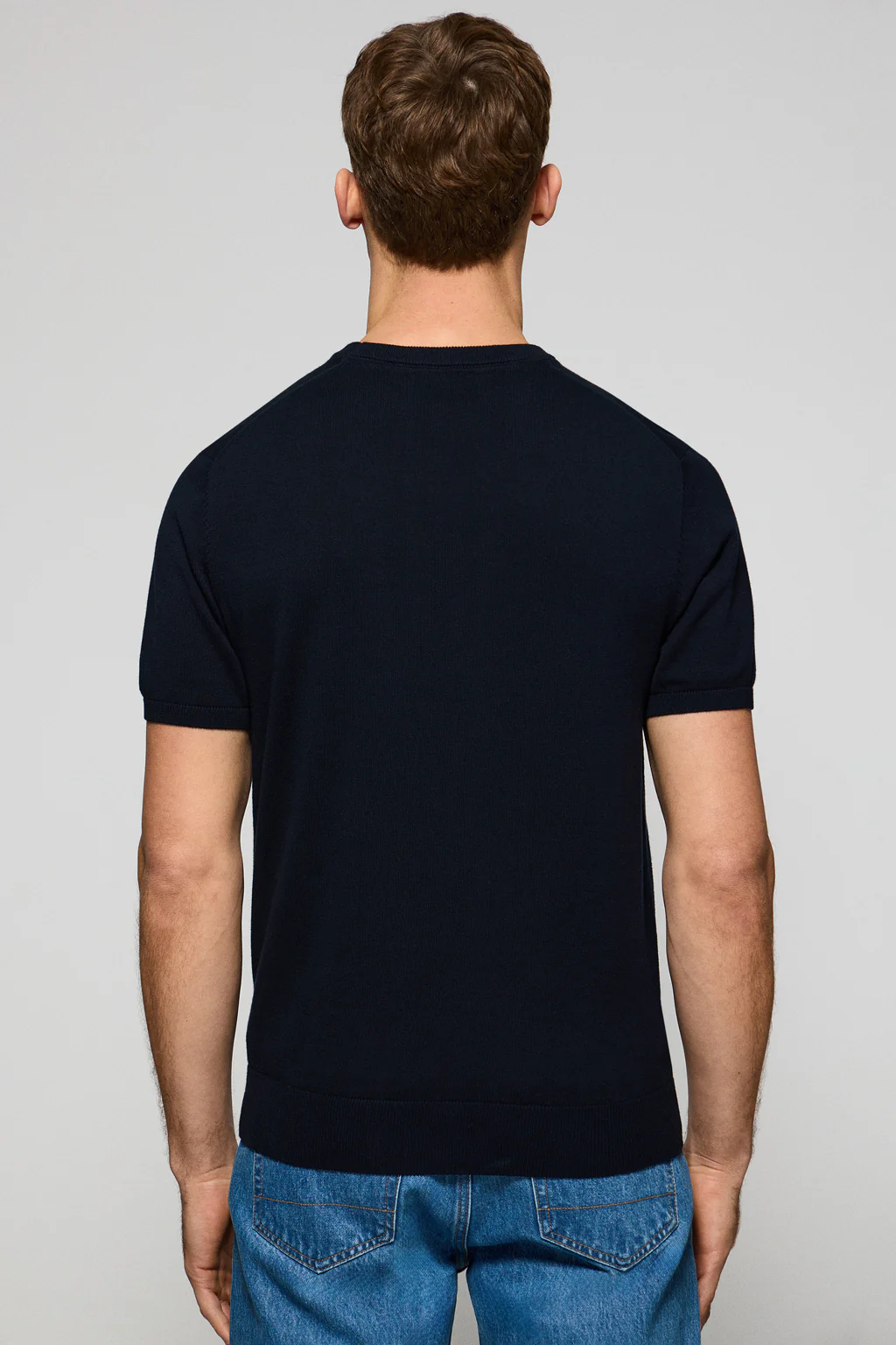 Navy-blue short-sleeve jumper with round neck and embroidered logo - Image 2