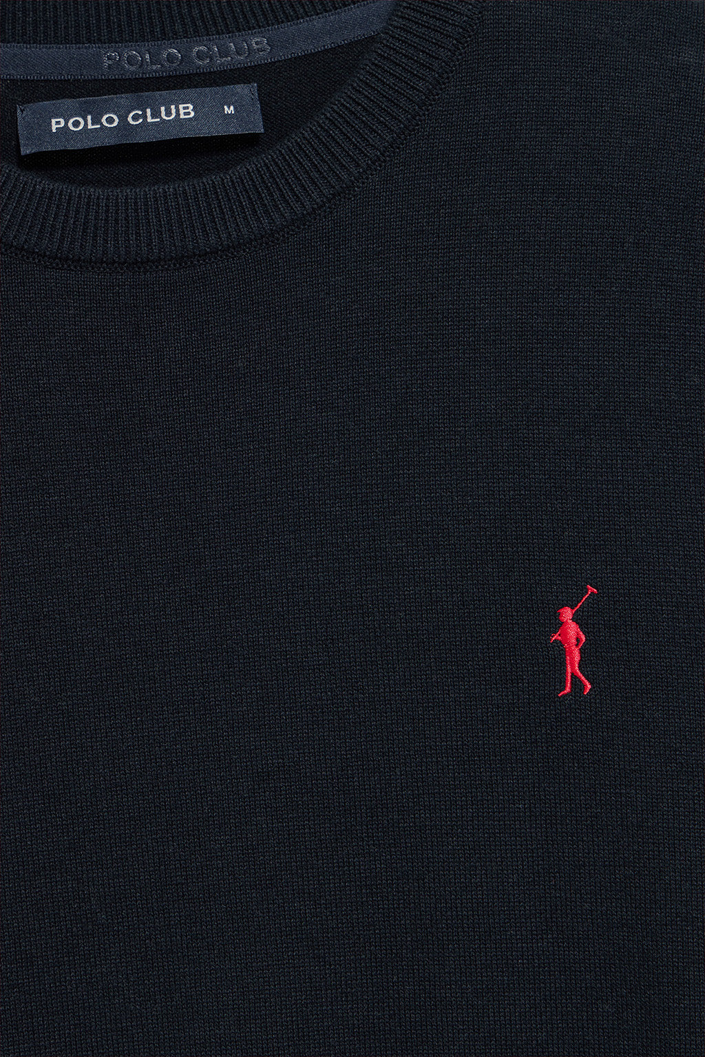 Navy-blue short-sleeve jumper with round neck and embroidered logo - Image 6