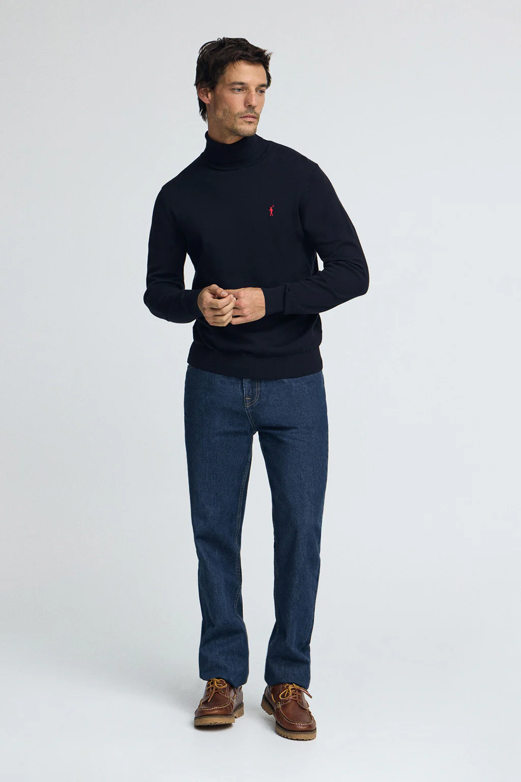 Navy-blue turtleneck cotton jumper with Rigby Go embroidery - Image 3
