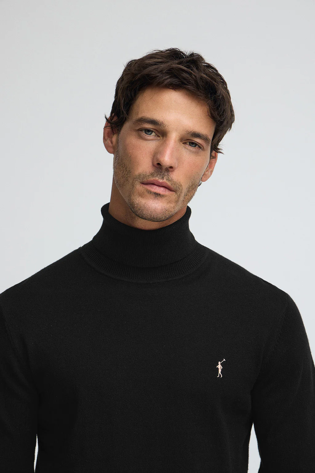 Black turtleneck wool-blend jumper with Rigby Go embroidery
