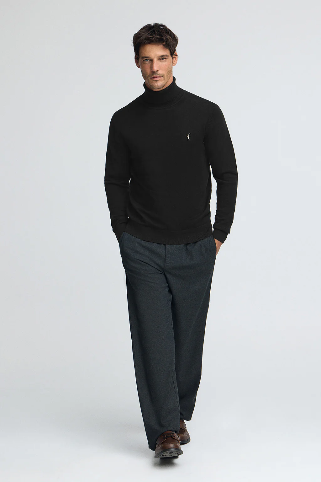 Black turtleneck wool-blend jumper with Rigby Go embroidery - Image 3