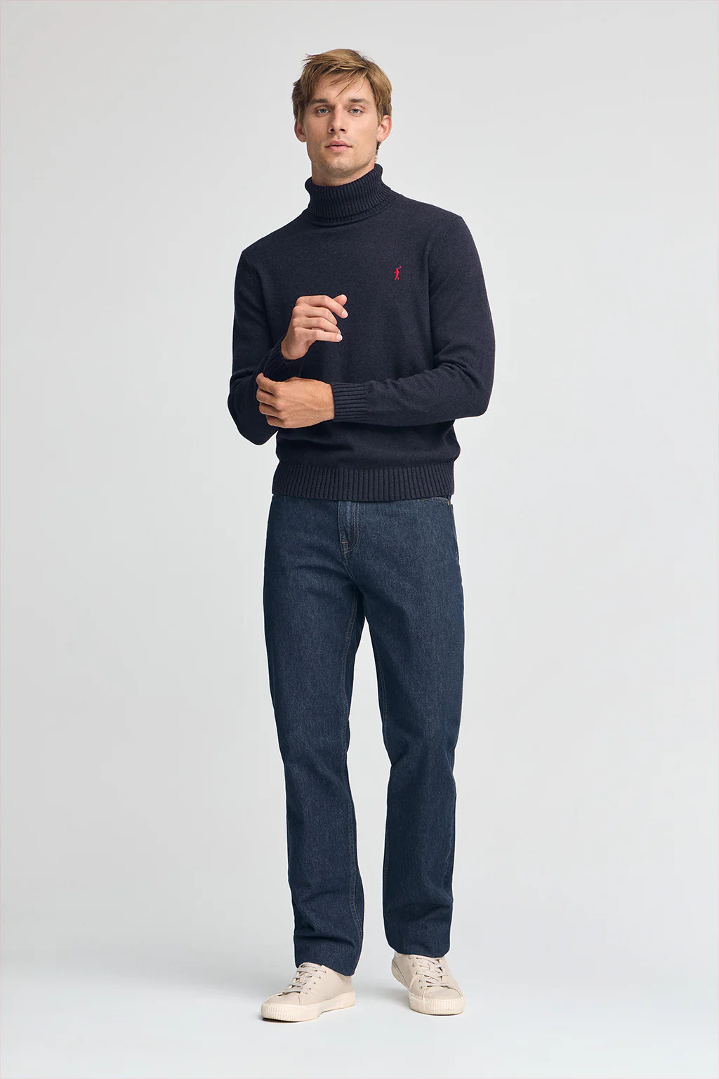 Navy-blue-marl turtleneck wool-blend jumper with Rigby Go embroidery - Image 3