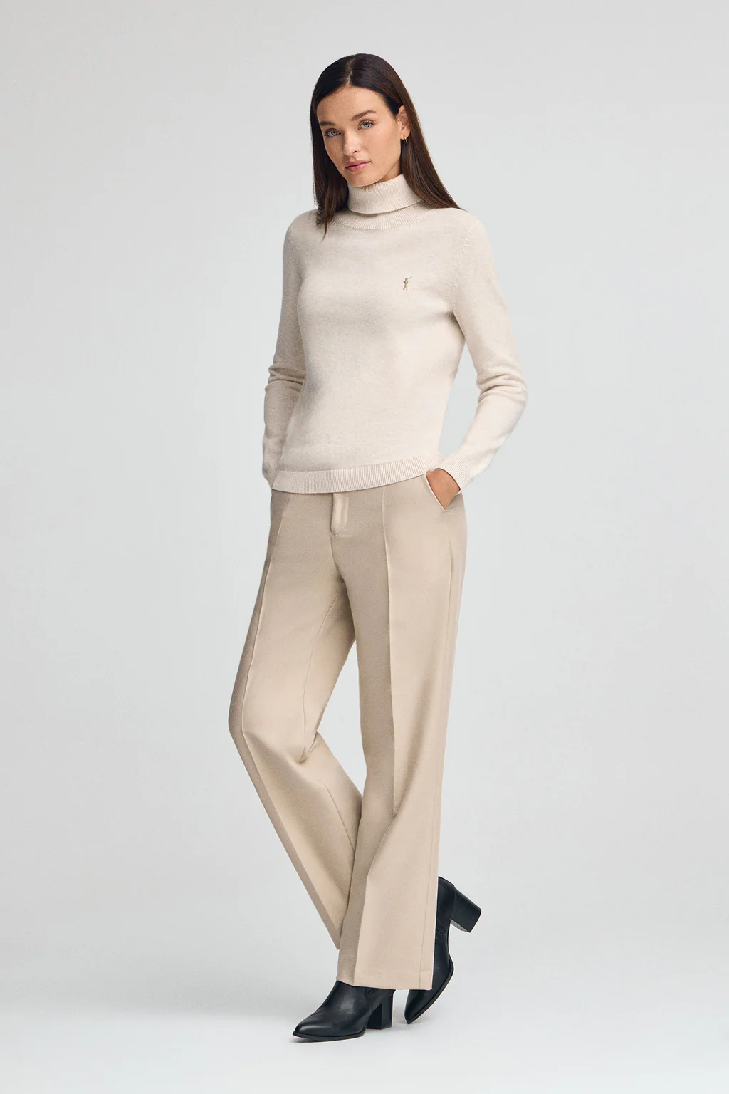 Nude-marl wool-blend jumper with turtleneck and Rigby Go embroidery - Image 3