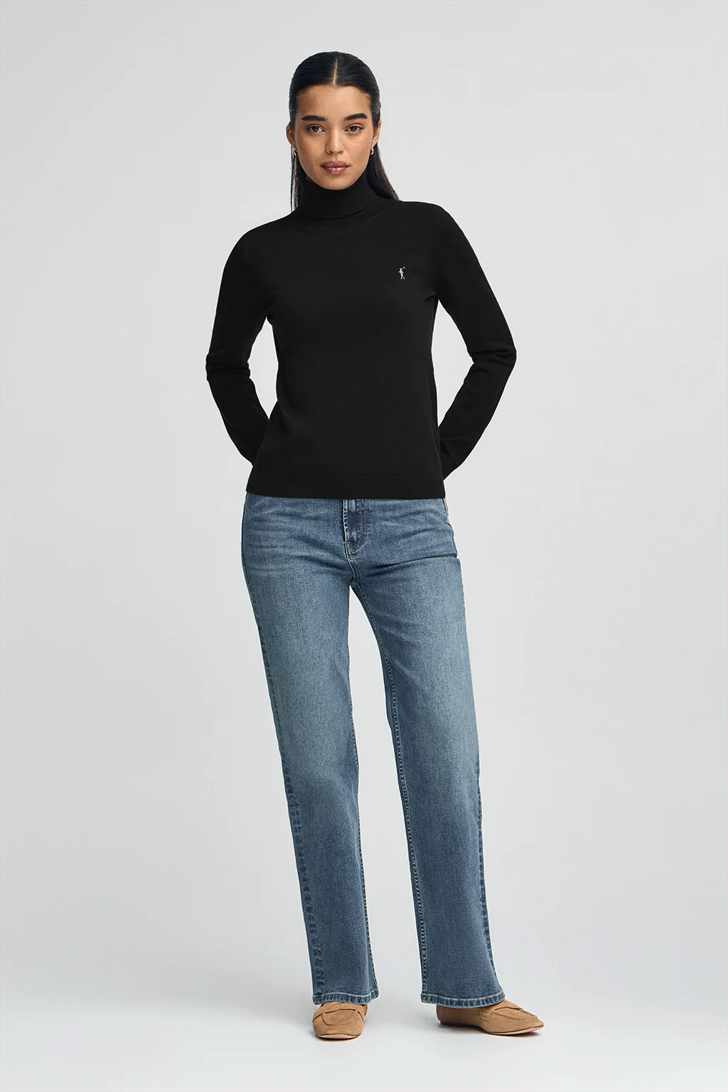 Black turtleneck wool-blend jumper with Rigby Go embroidery - Image 3