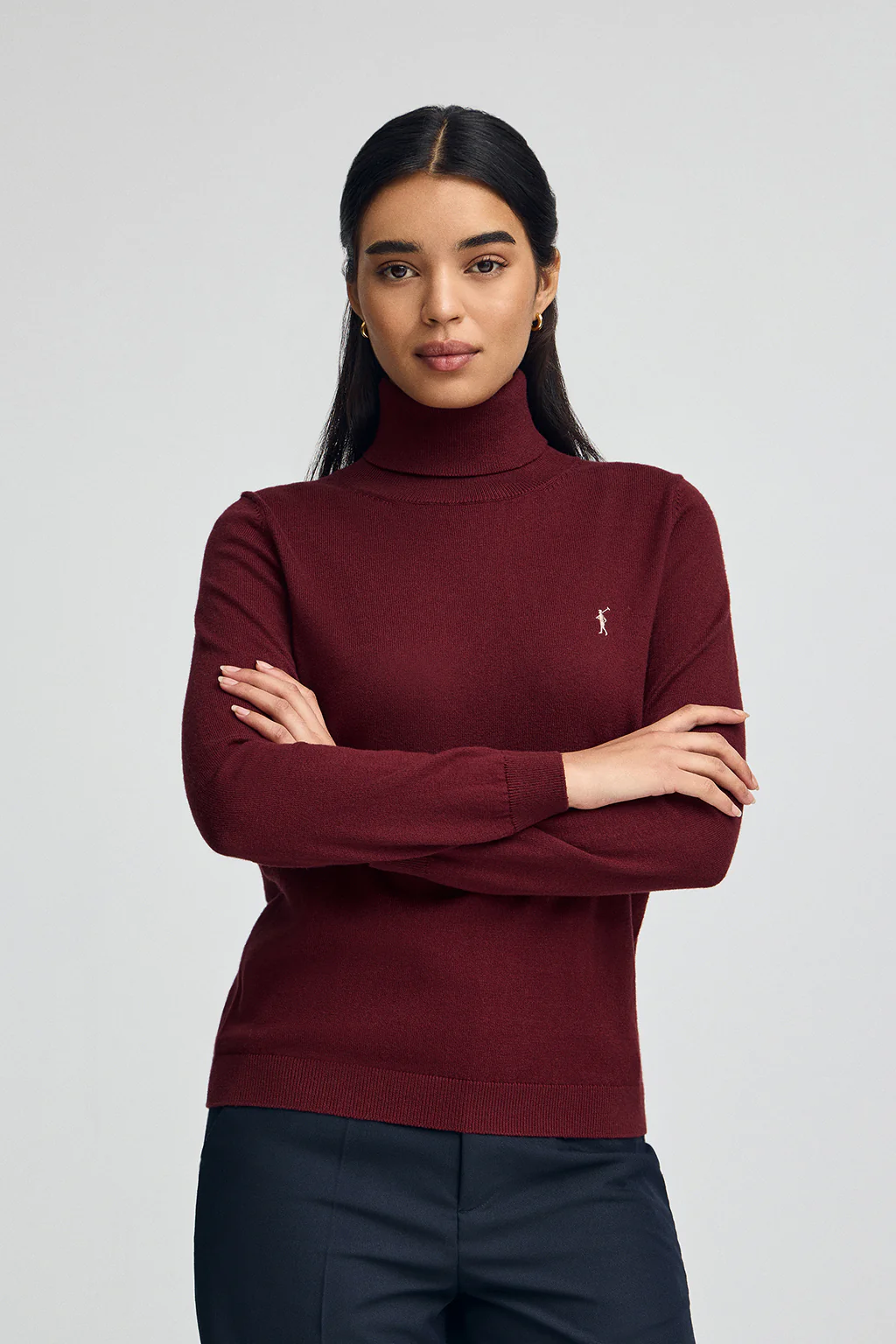 Maroon turtleneck wool-blend jumper with Rigby Go embroidery
