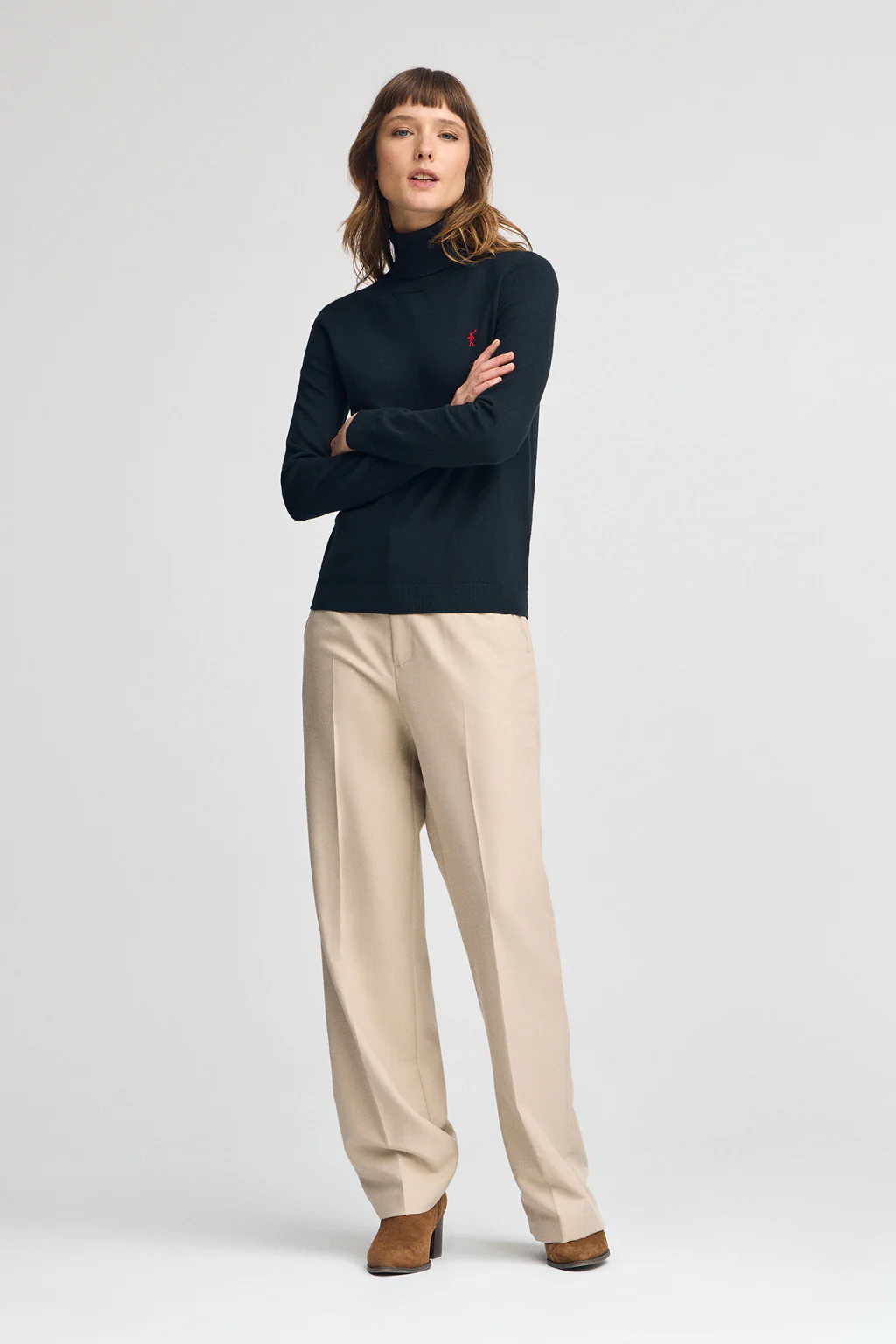 Navy-blue turtleneck wool-blend jumper with Rigby Go embroidery - Image 3