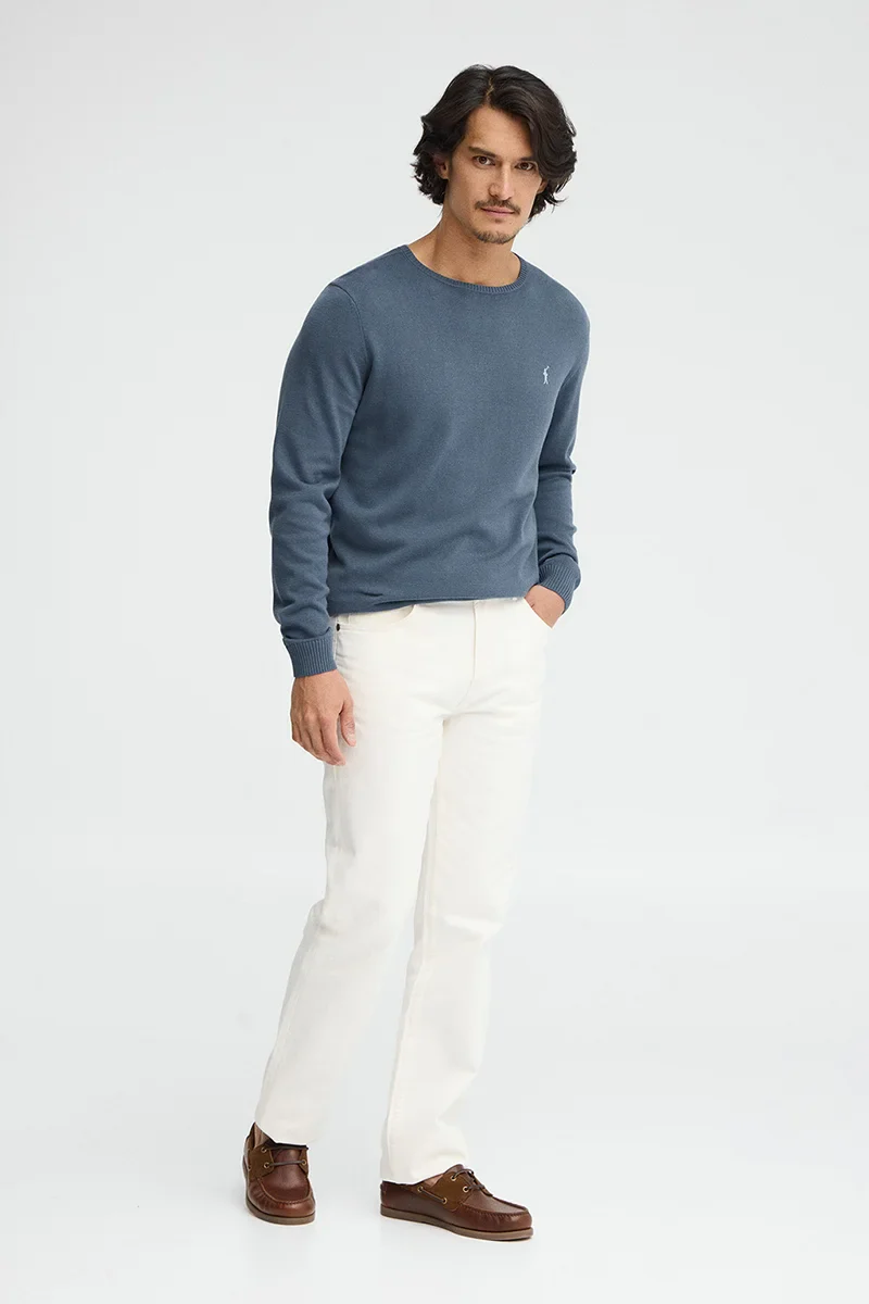 Denim-blue round-neck jumper with Rigby Go logo - Image 4