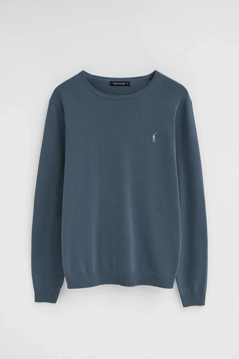 Denim-blue round-neck jumper with Rigby Go logo - Image 6