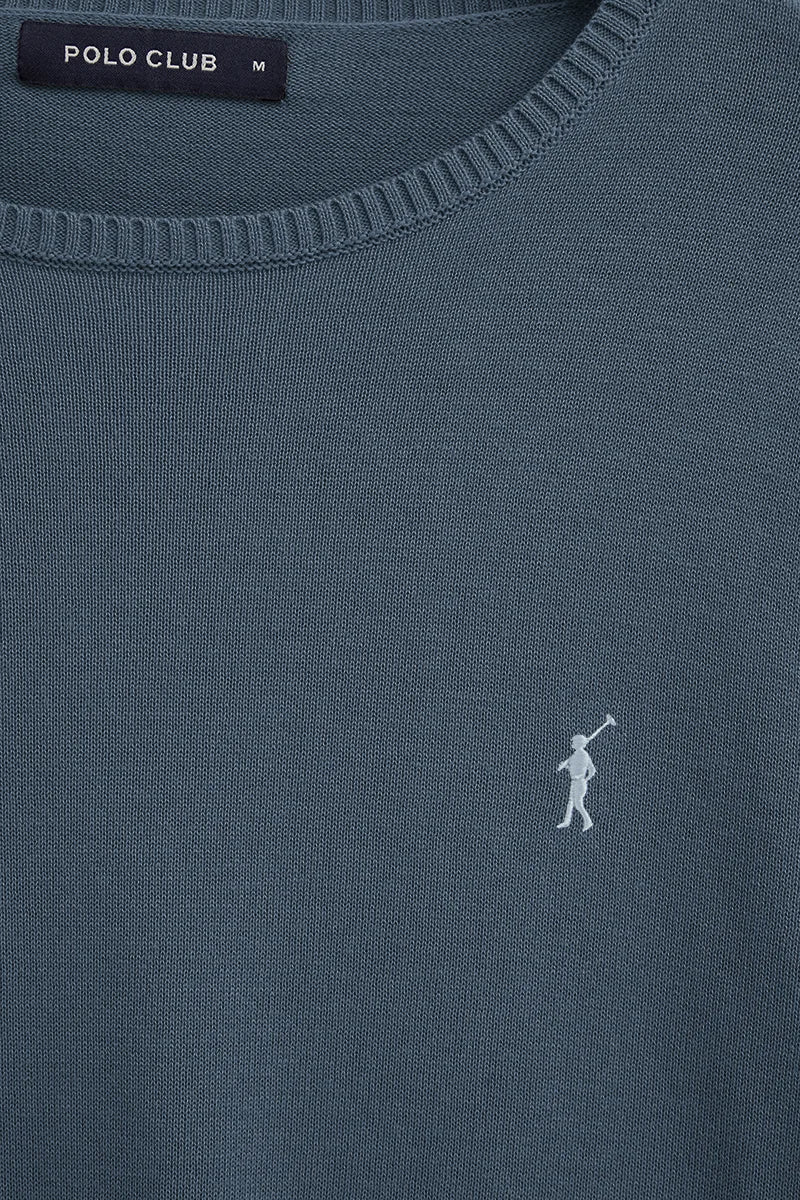 Denim-blue round-neck jumper with Rigby Go logo - Image 7