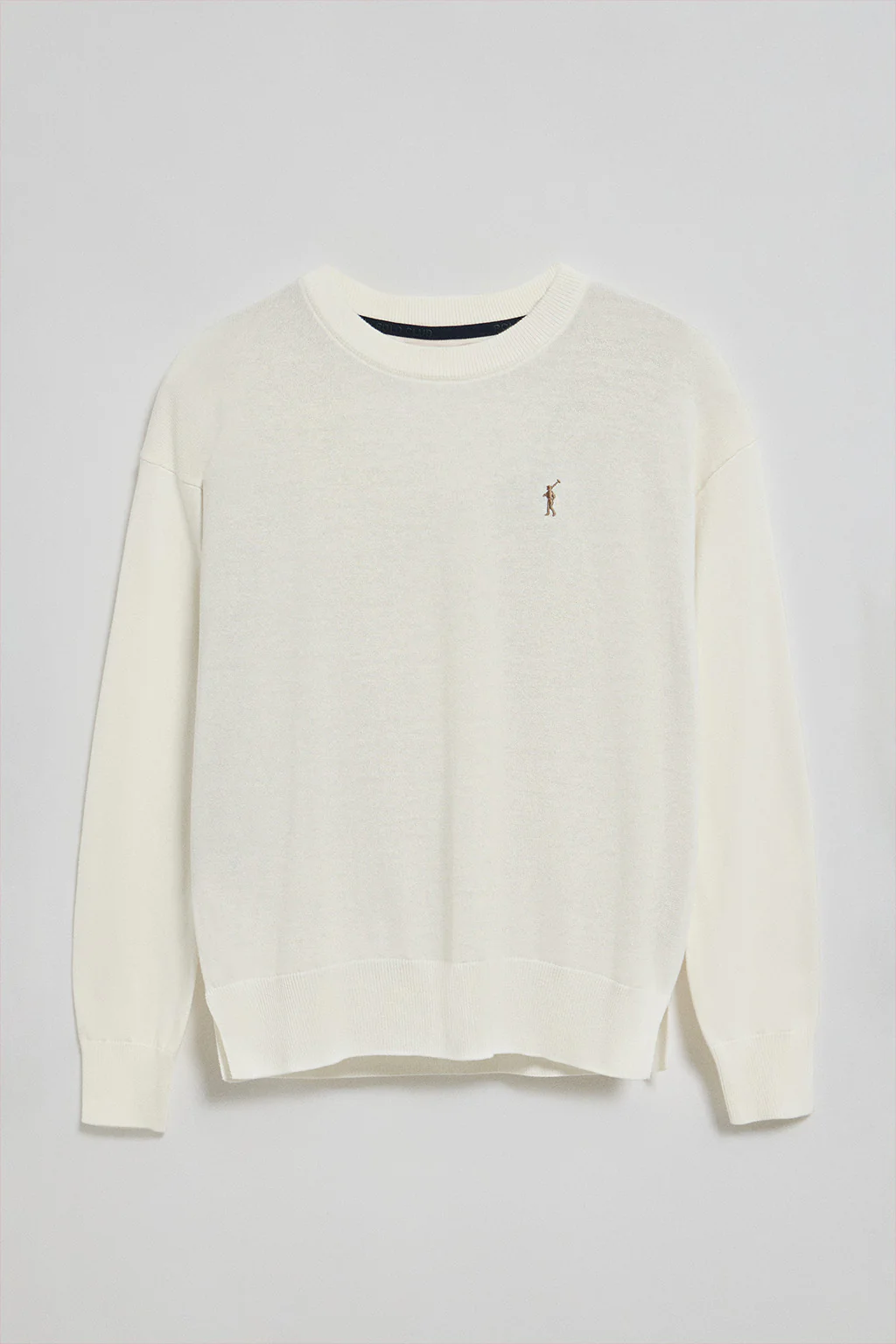 Beige round-neck knit jumper with Rigby Go embroidered logo - Image 7