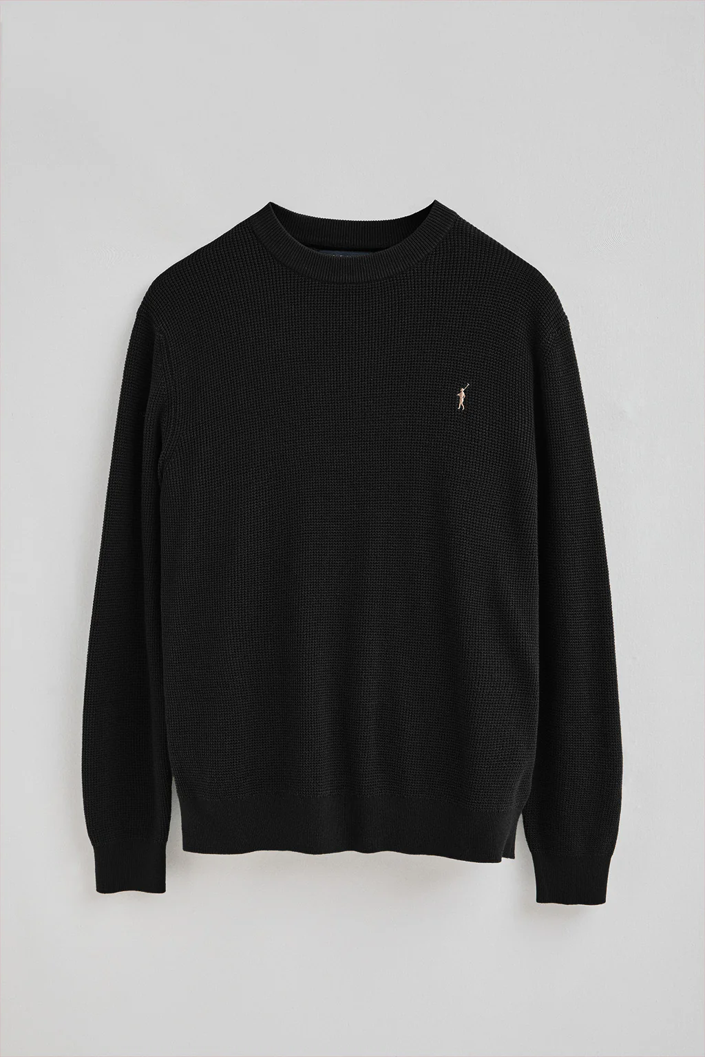 Black waffle-knit jumper with round neck and Rigby Go embroidery - Image 8