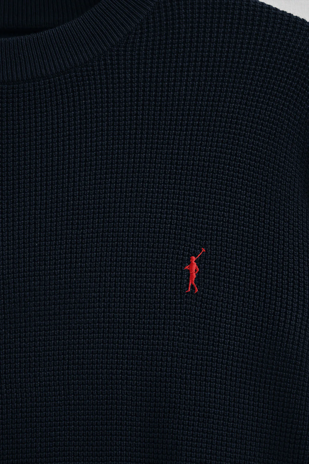 Navy-blue waffle-knit jumper with round neck and Rigby Go embroidery - Image 6
