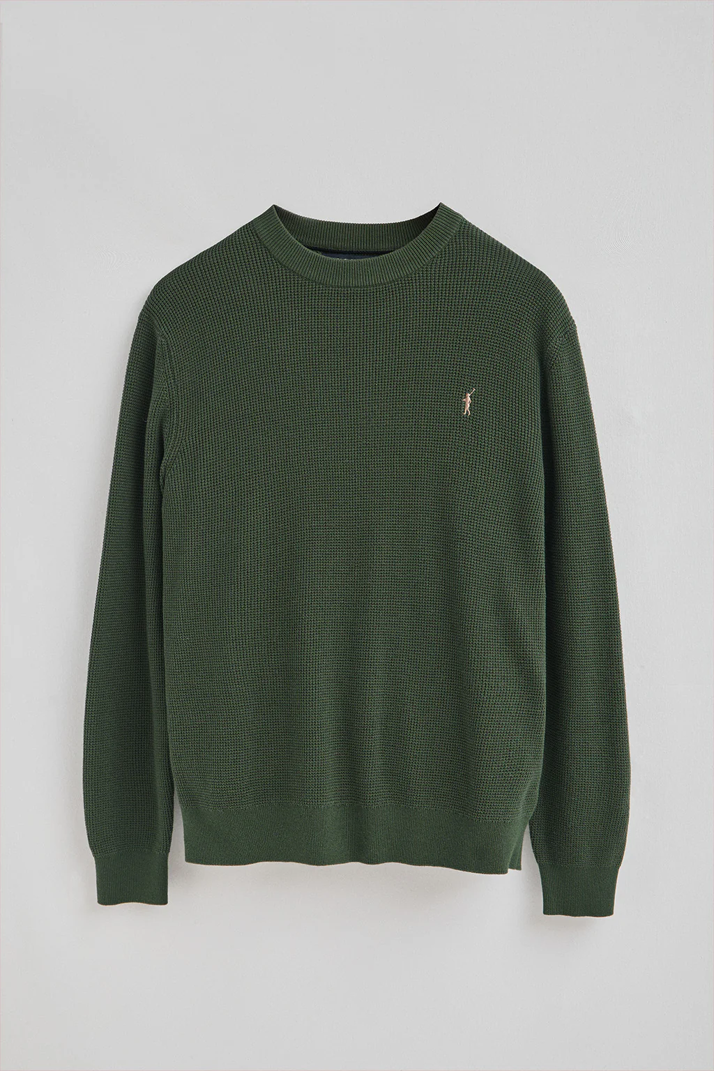 Mud-green waffle-knit jumper with round neck and Rigby Go embroidery - Image 5