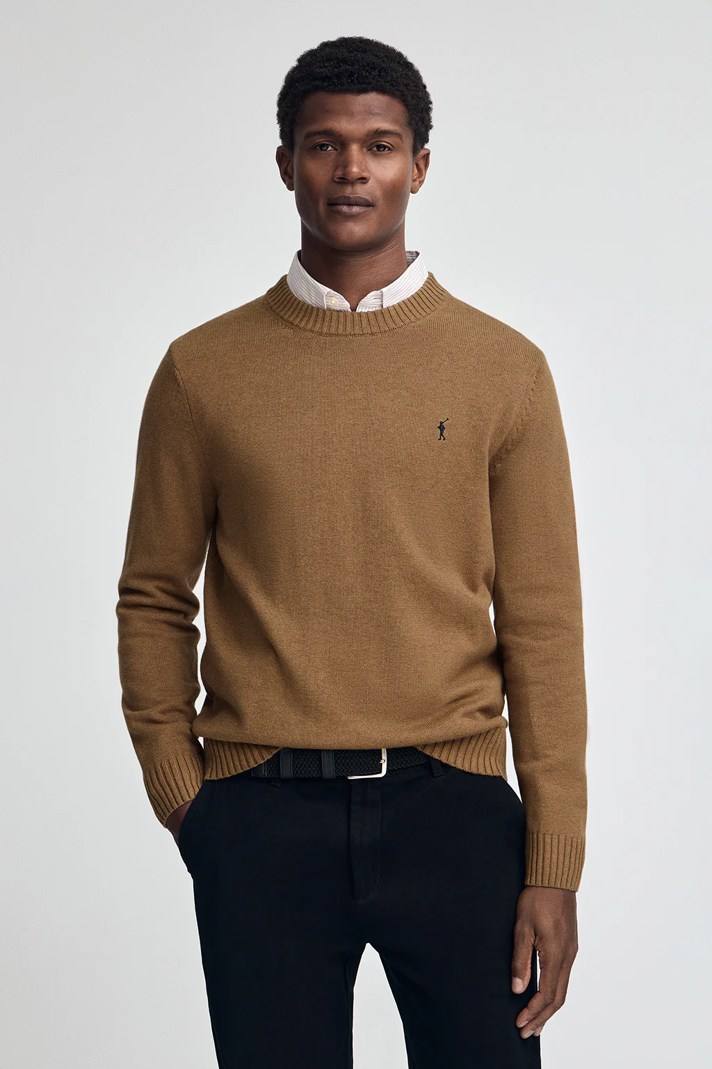 Camel-marl wool-blend jumper with Rigby Go embroidery