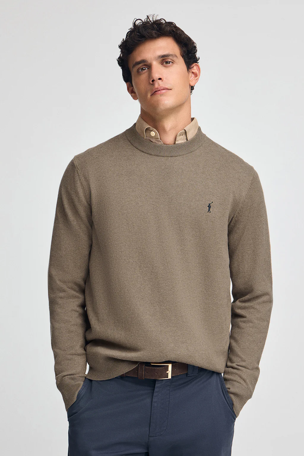 Dark-brown-marl wool-blend jumper with Rigby Go embroidery