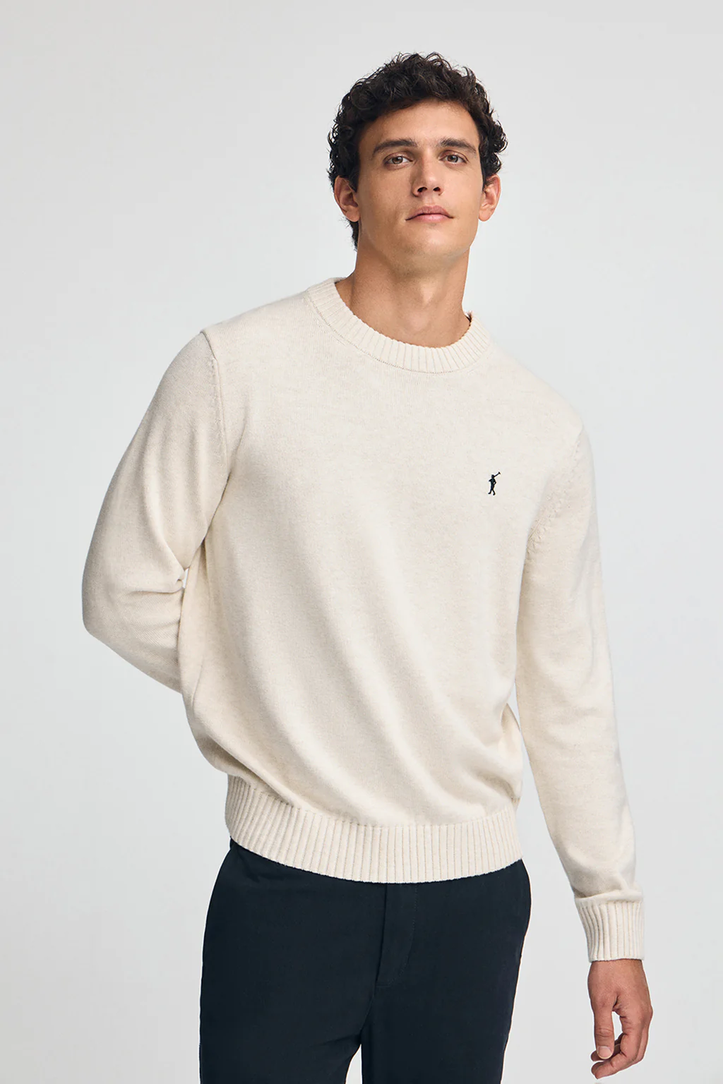 Nude-marl wool-blend jumper with Rigby Go embroidery