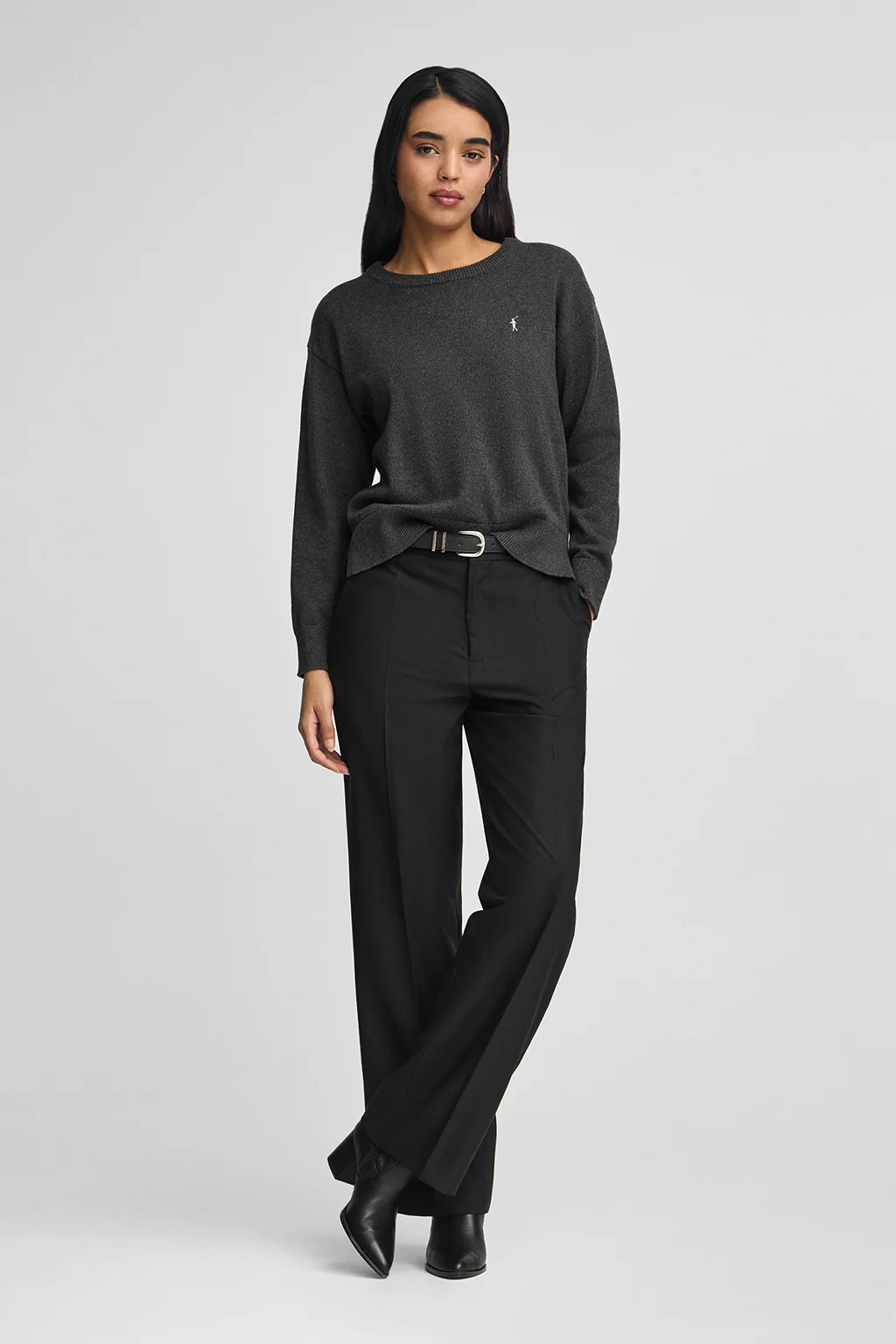 Dark-grey-marl round-neck wool-blend jumper with Rigby Go embroidery - Image 3