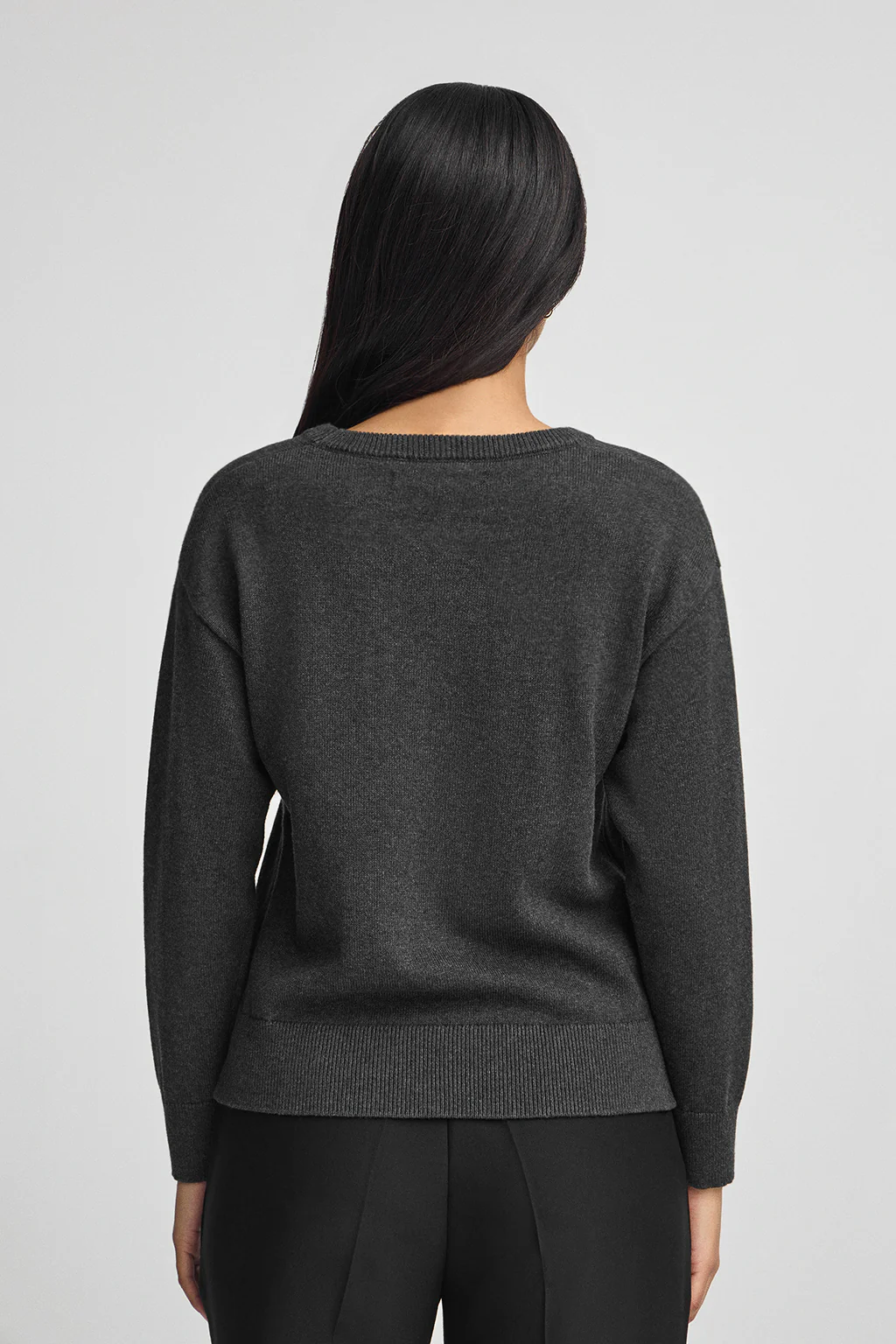 Dark-grey-marl round-neck wool-blend jumper with Rigby Go embroidery - Image 4
