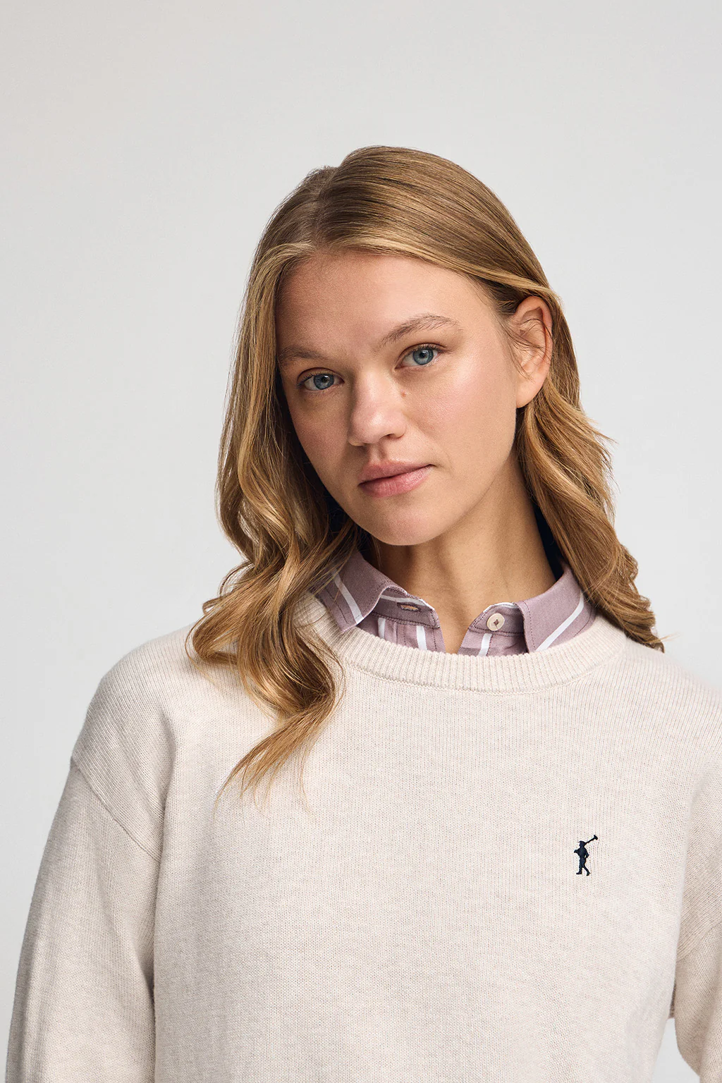 Nude round-neck wool-blend jumper with Rigby Go embroidery