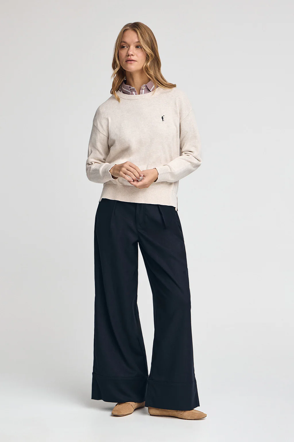 Nude round-neck wool-blend jumper with Rigby Go embroidery - Image 3