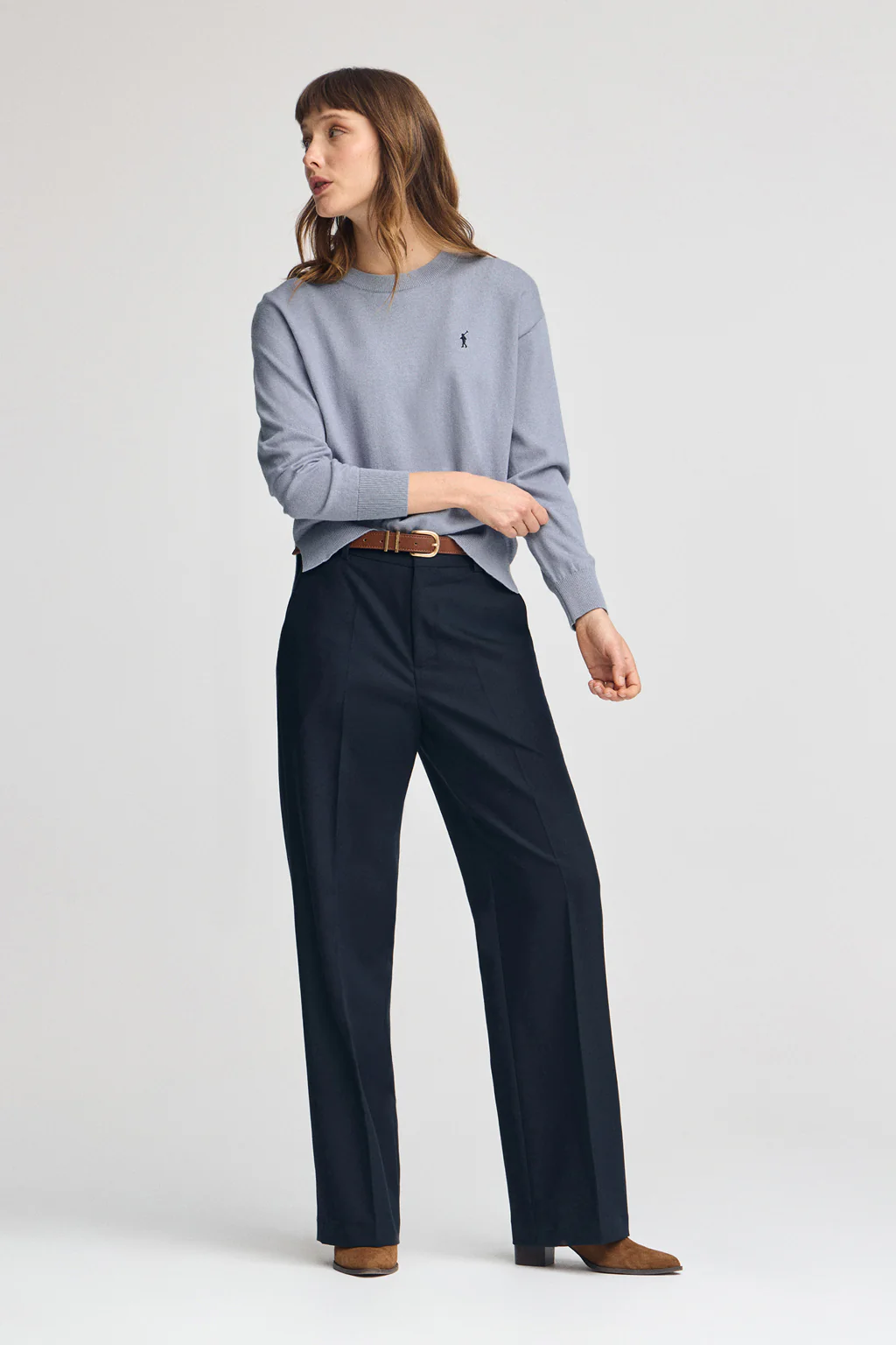 Light-blue round-neck wool-blend jumper with Rigby Go embroidery - Image 3