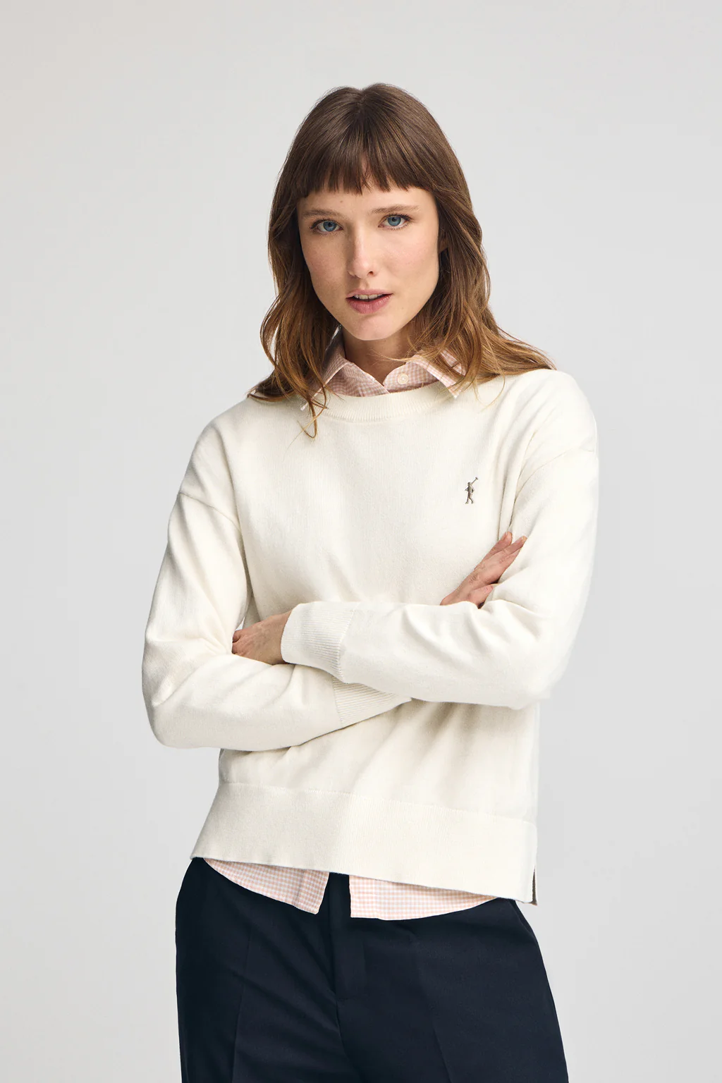Nude round-neck wool-blend jumper with Rigby Go embroidery