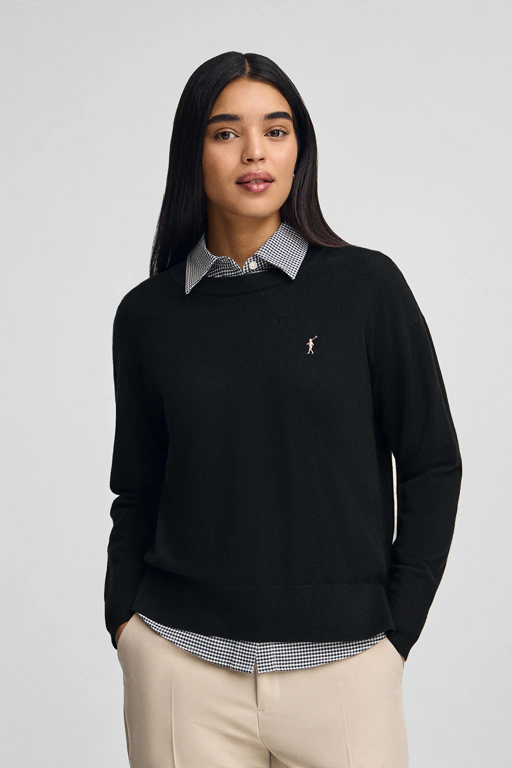 Black round-neck wool-blend jumper with Rigby Go embroidery