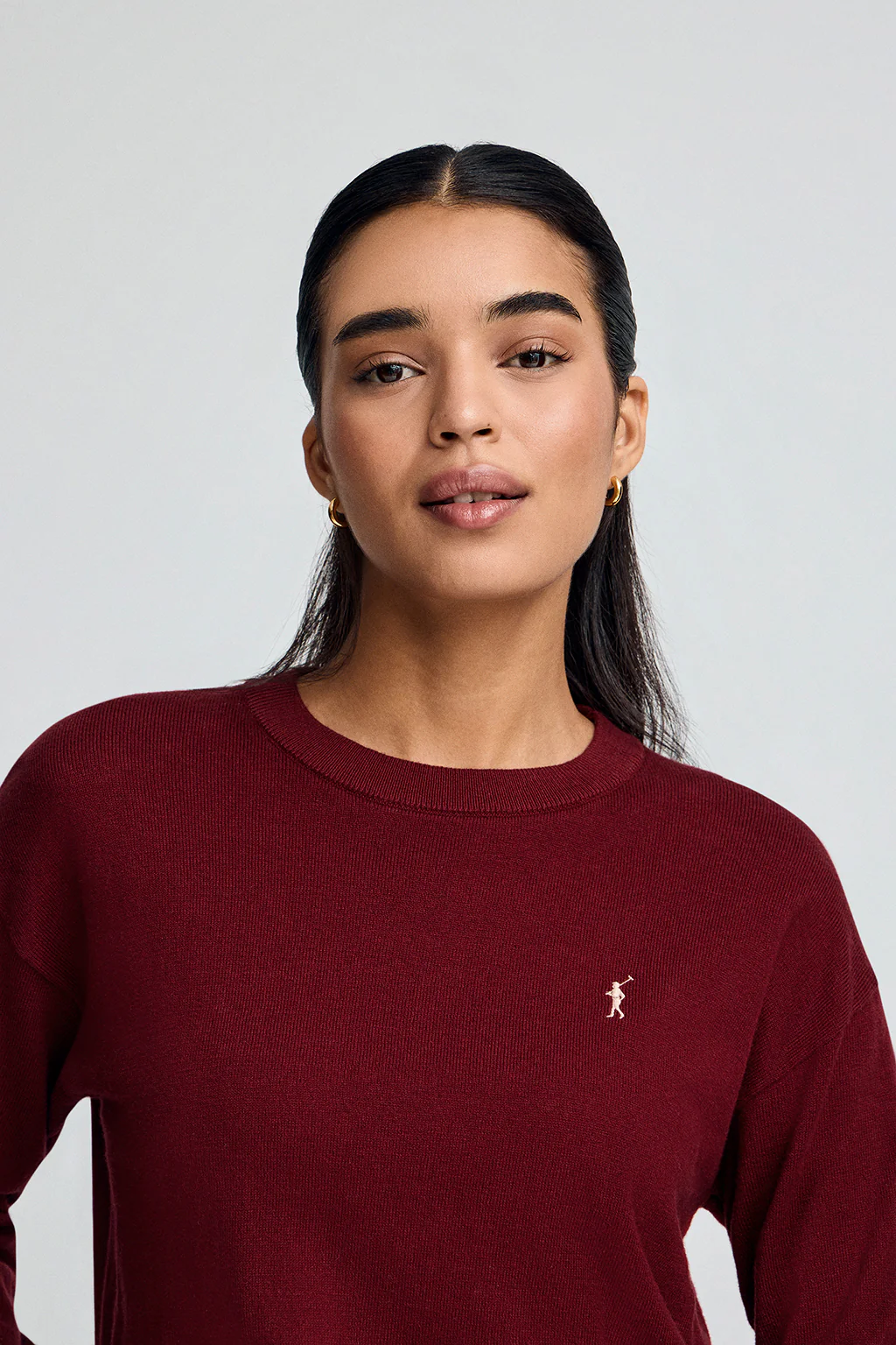 Maroon round-neck wool-blend jumper with Rigby Go embroidery - Image 2